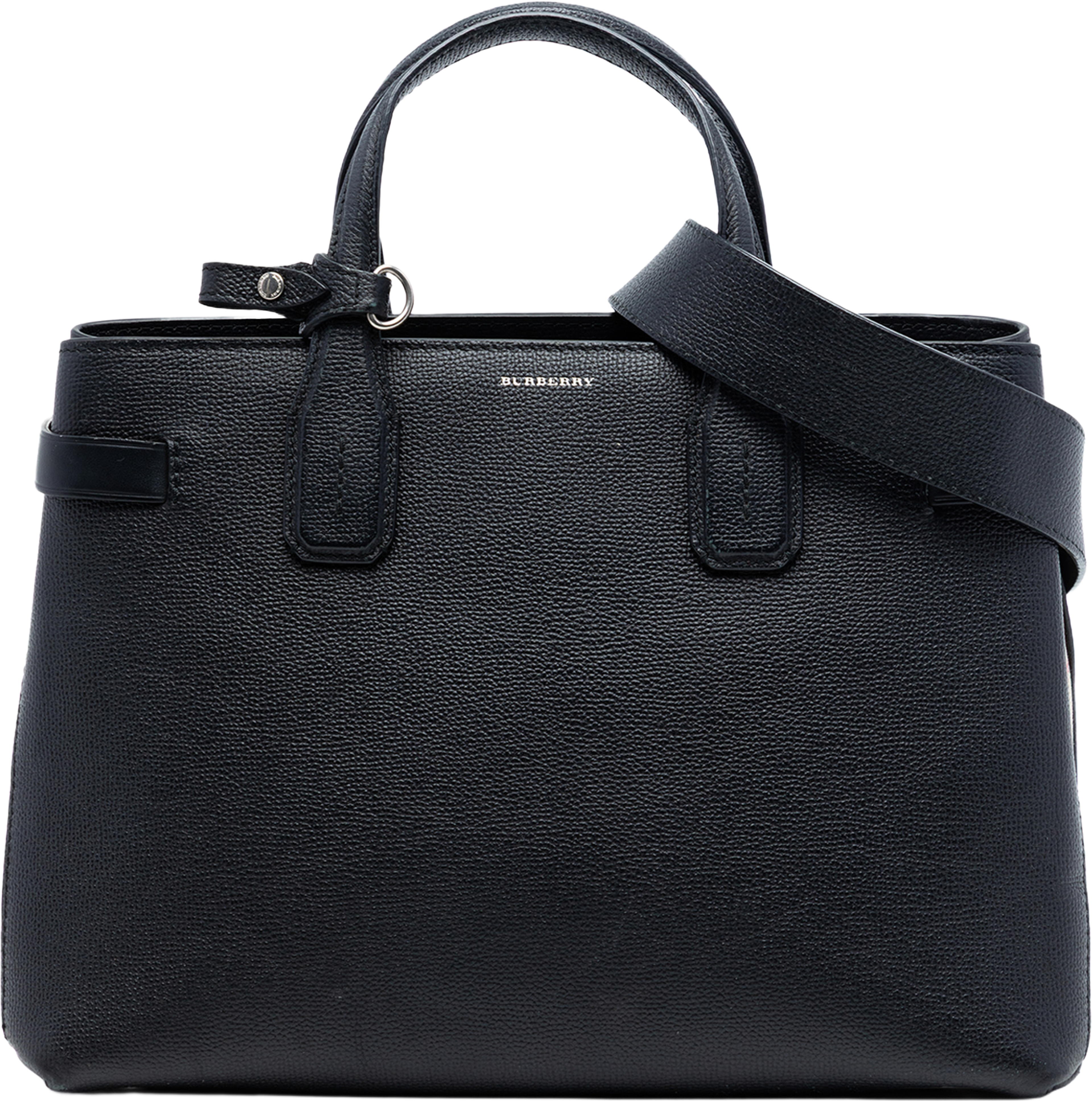 Burberry Medium Leather And House Check Banner Satchel, från Luxclusif, i färgen black. Klicka för att öppna bilden i stort format