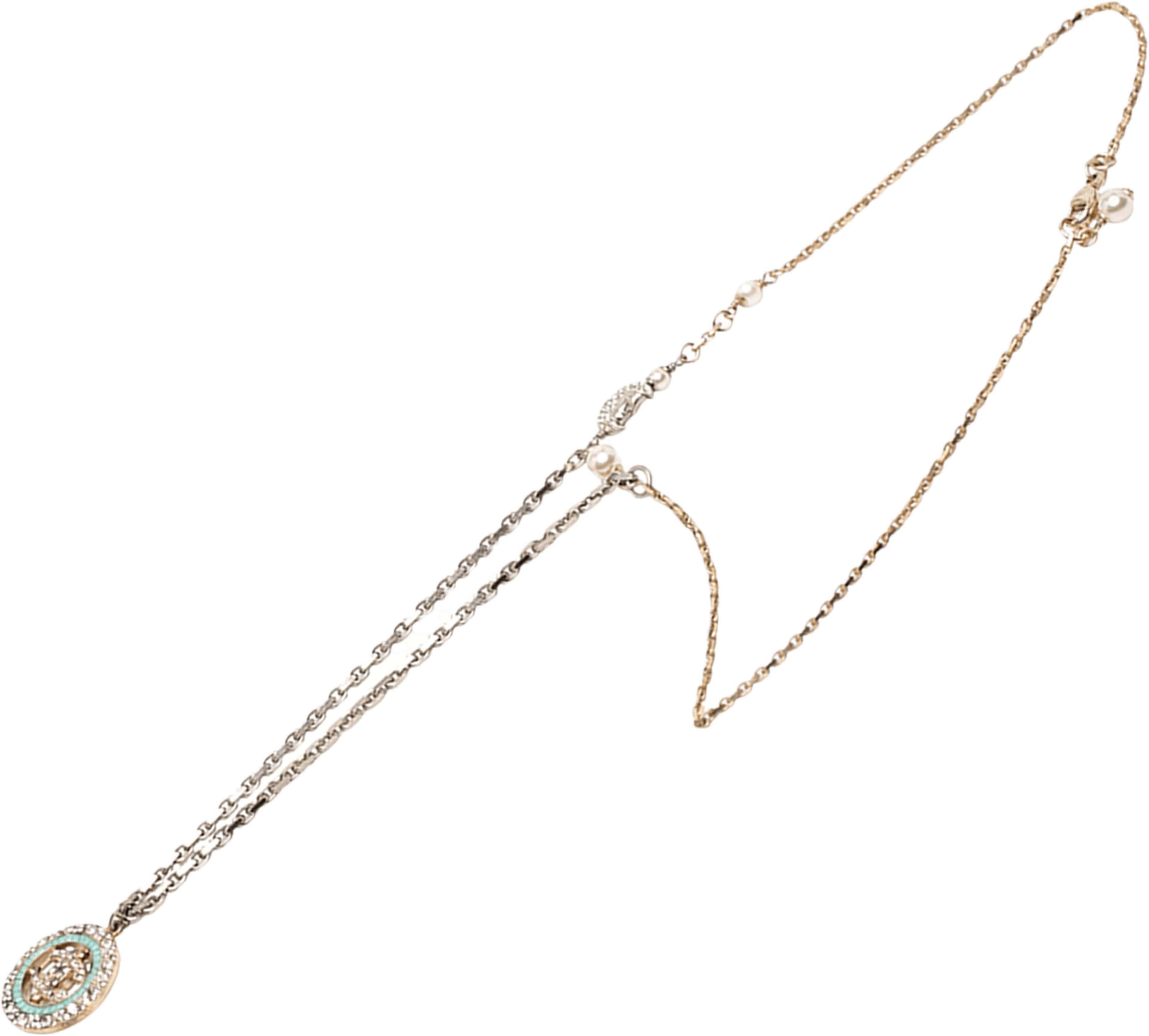 Chanel Cc Silver Plated And Gold Plated Faux Pearl Rhinestone Pendant Necklace, från Luxclusif, i färgen silver. Klicka för att öppna bilden i stort format