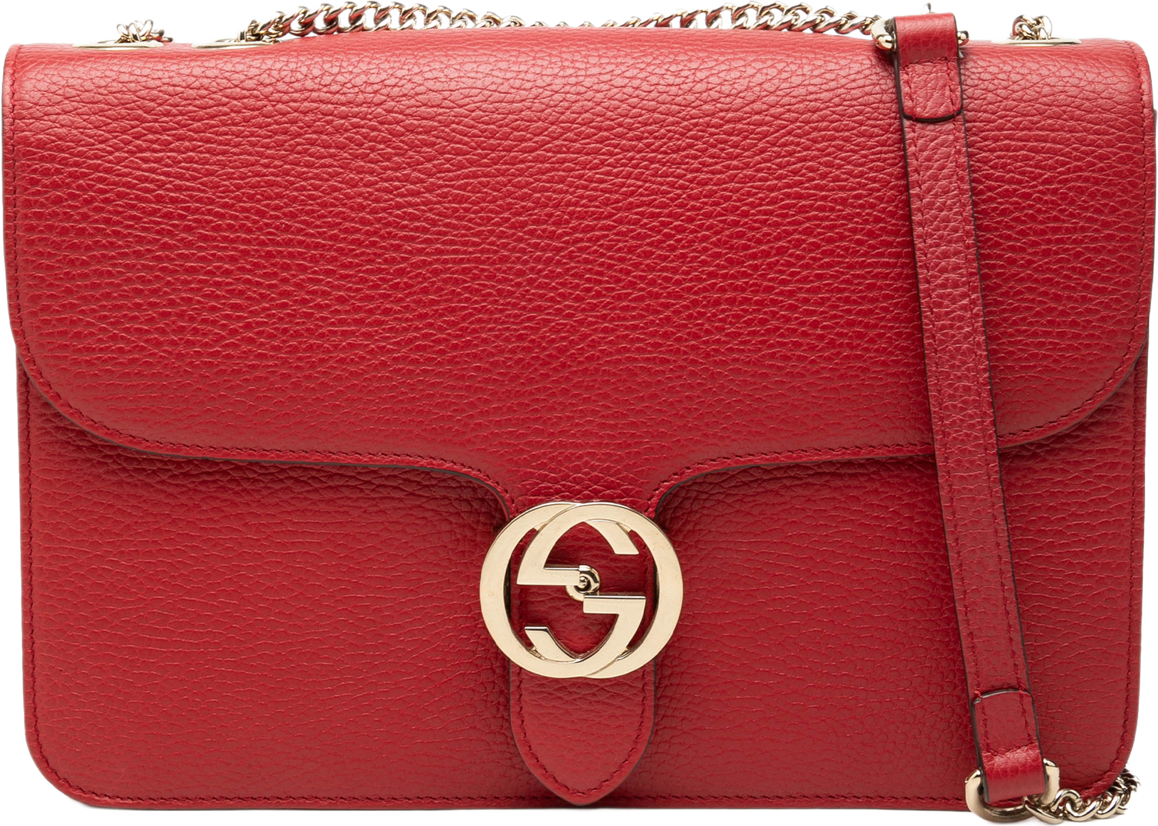 Gucci Medium Dollar Calfskin Interlocking G Crossbody, från Luxclusif, i färgen röd. Klicka för att öppna bilden i stort format