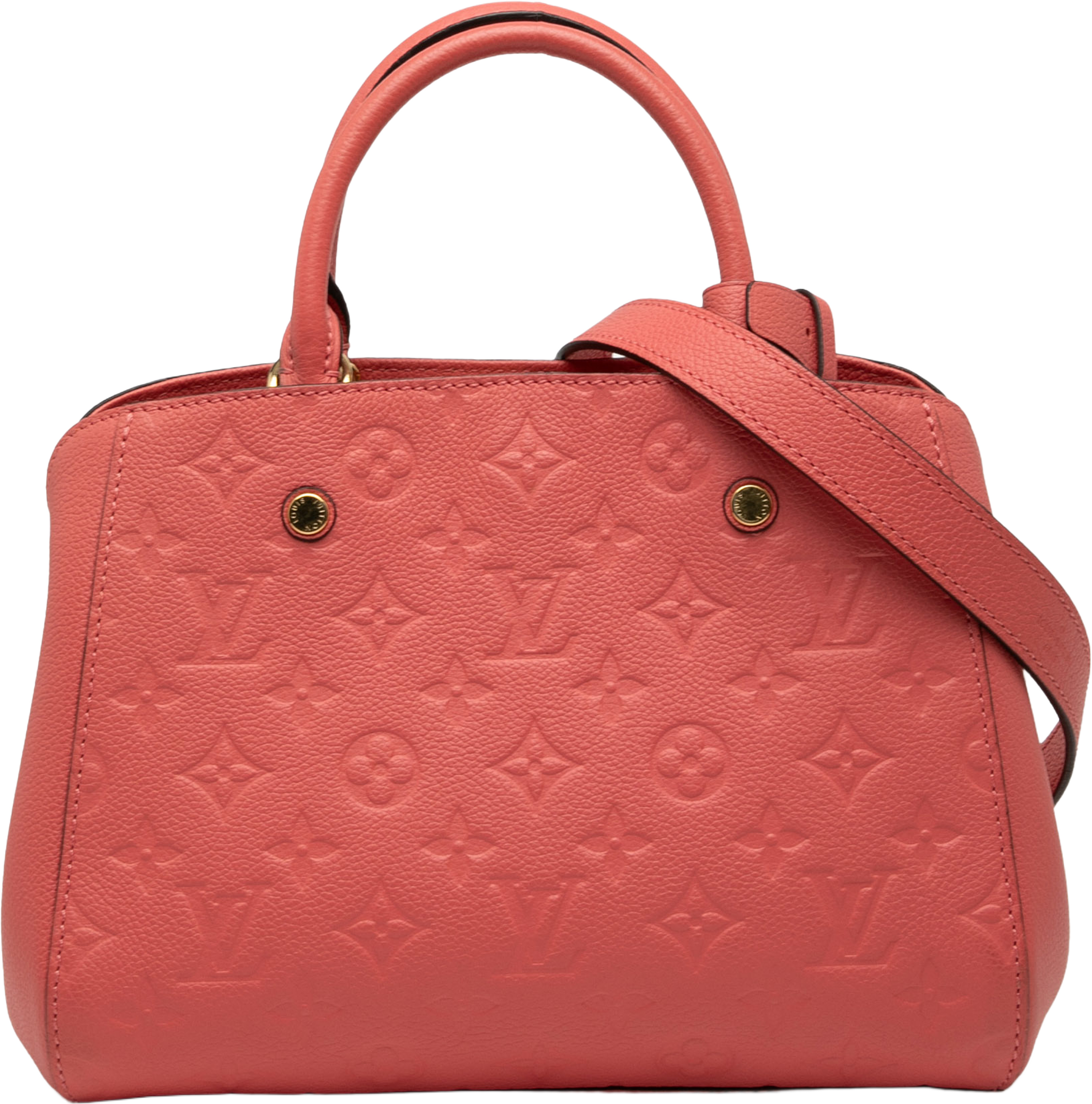 Louis Vuitton Monogram Empreinte Montaigne Bb, från Luxclusif, i färgen blush. Klicka för att öppna bilden i stort format