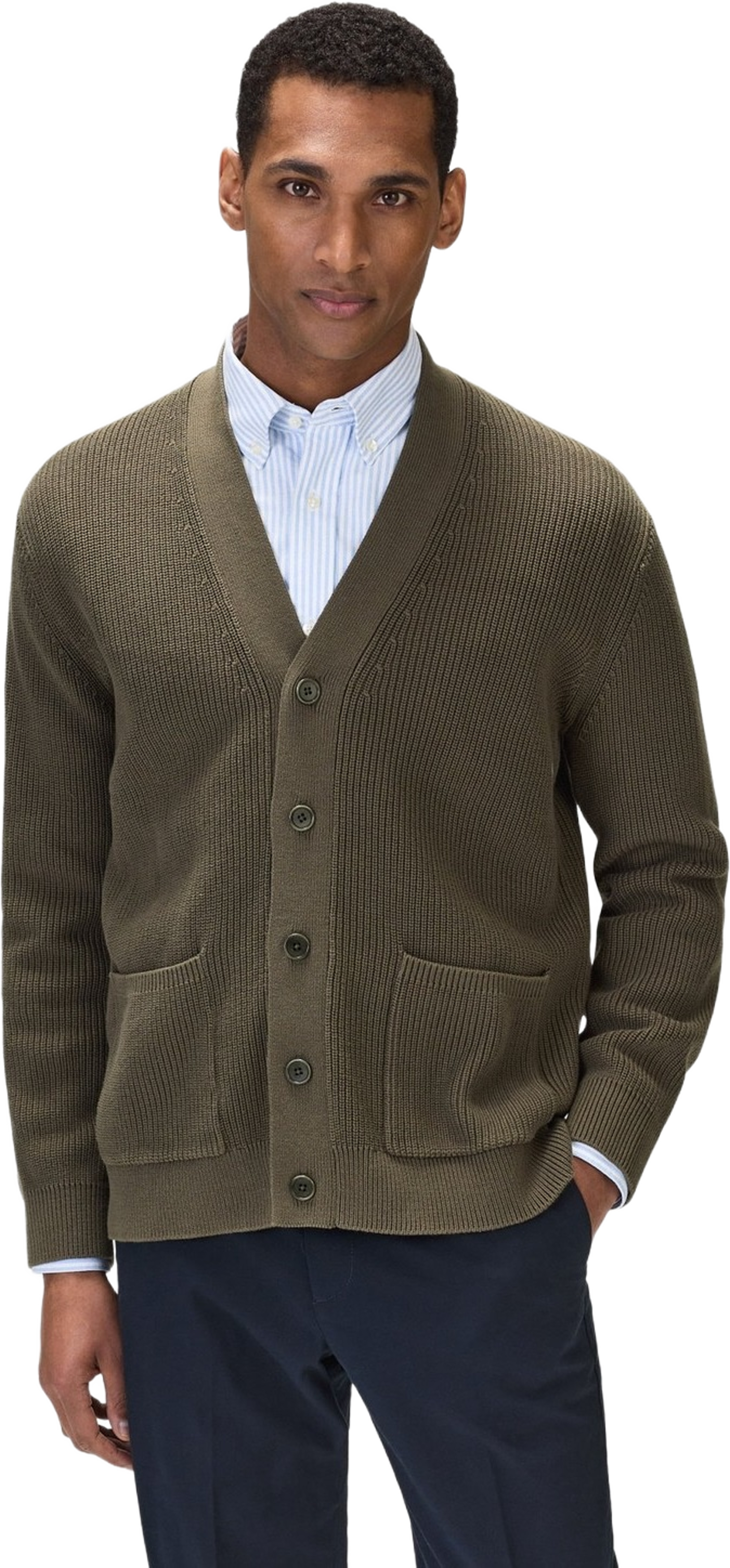 Cotton Rib Knitted Cardigan (elio), från John Henric, i färgen green. Klicka för att öppna bilden i stort format