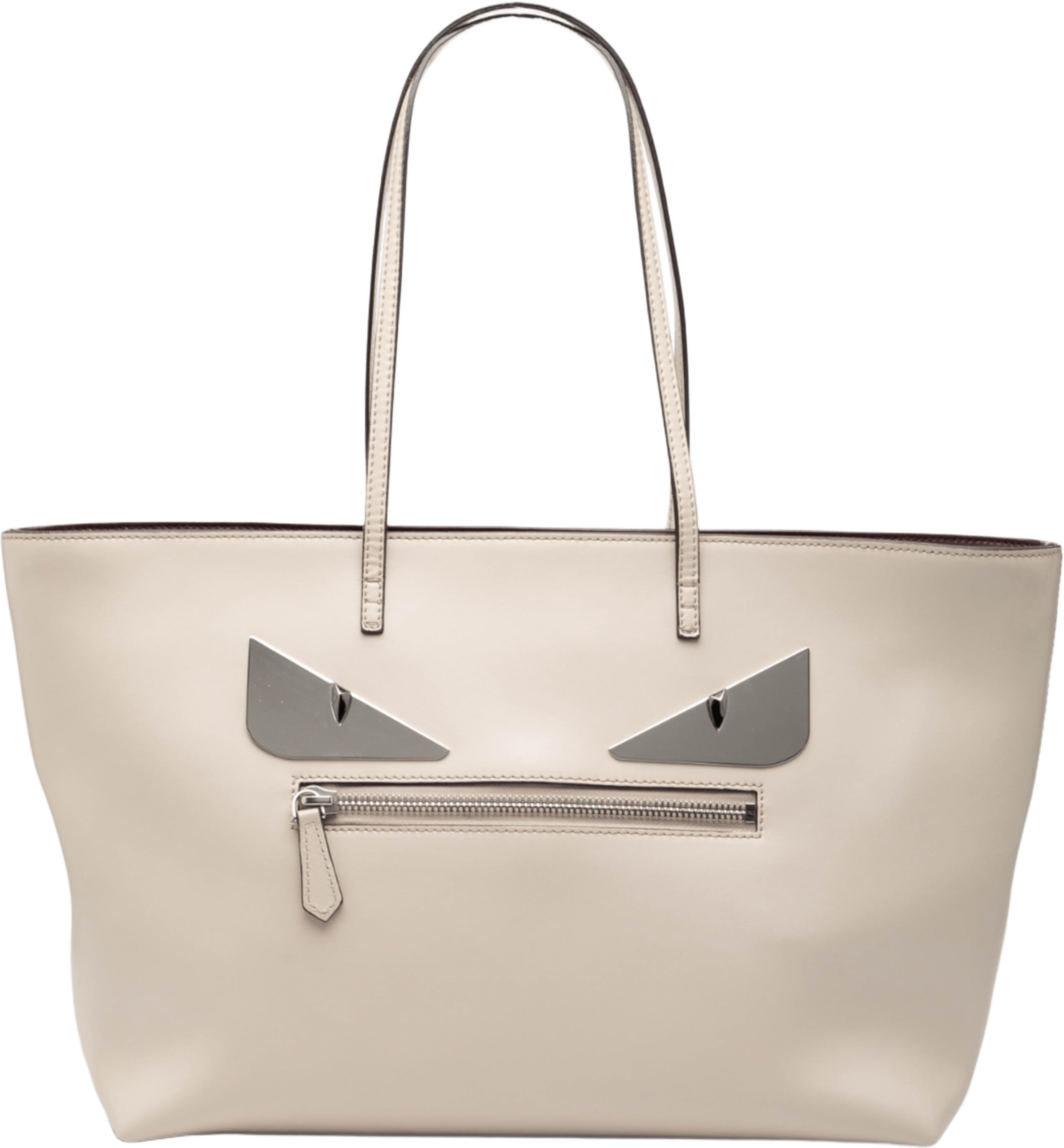 Fendi Medium Leather Monster Roll Tote, från Luxclusif, i färgen light beige. Klicka för att öppna bilden i stort format