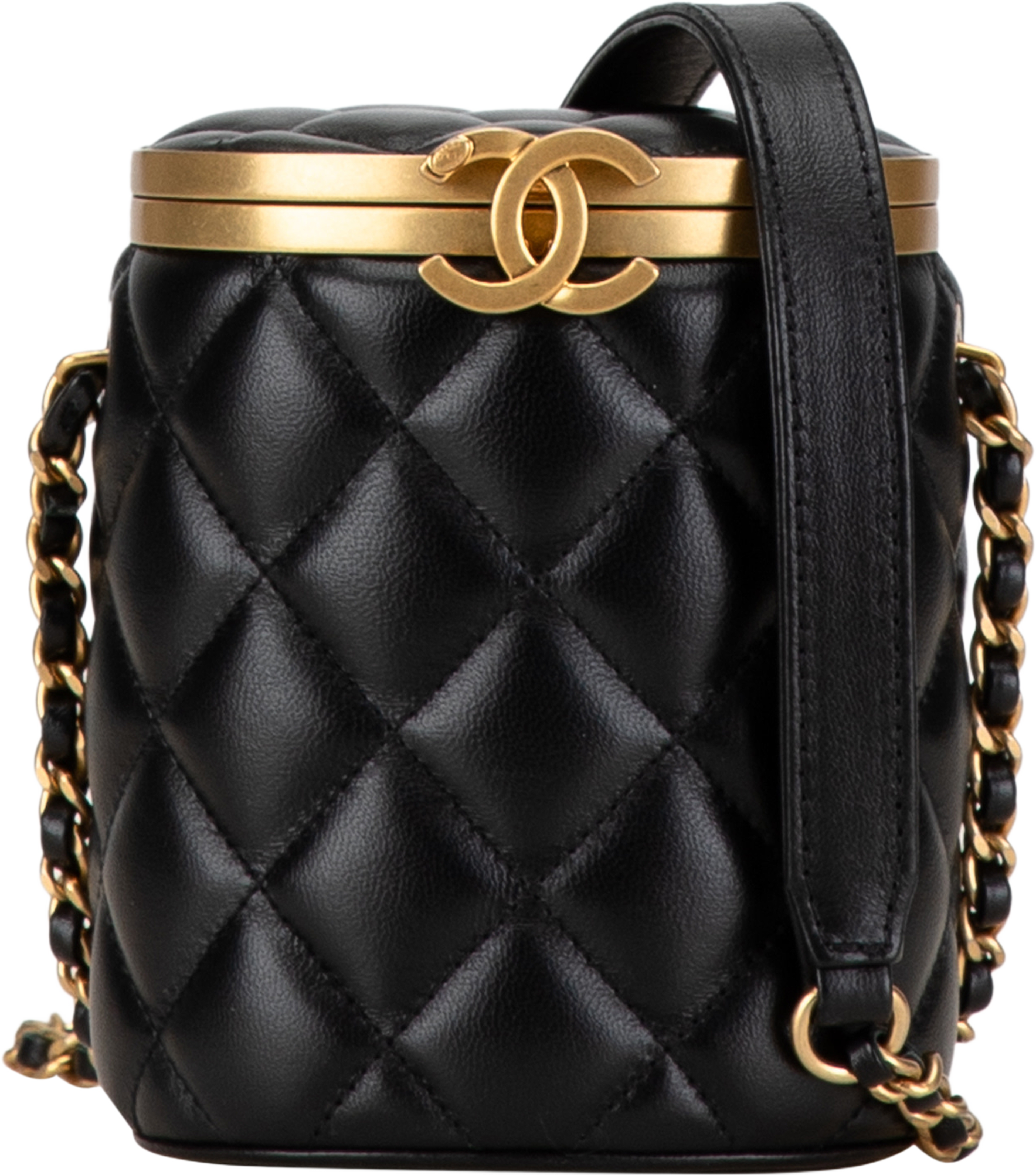 Chanel Mini Quilted Lambskin Crown Box Bag, från Luxclusif, i färgen black. Klicka för att öppna bilden i stort format