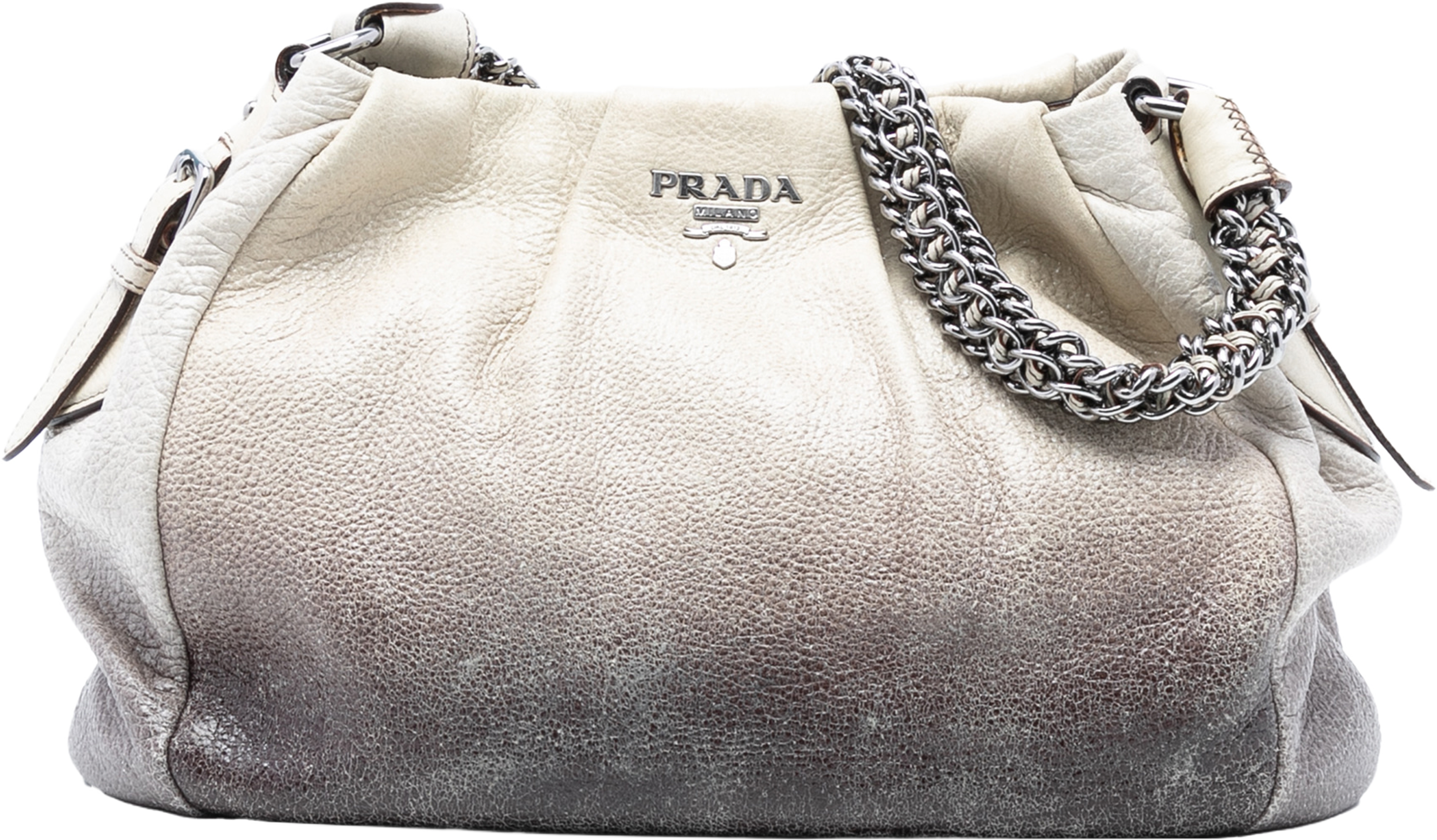 Prada Cervo Ombre Antik Chain Shoulder Bag, från Luxclusif, i färgen white. Klicka för att öppna bilden i stort format