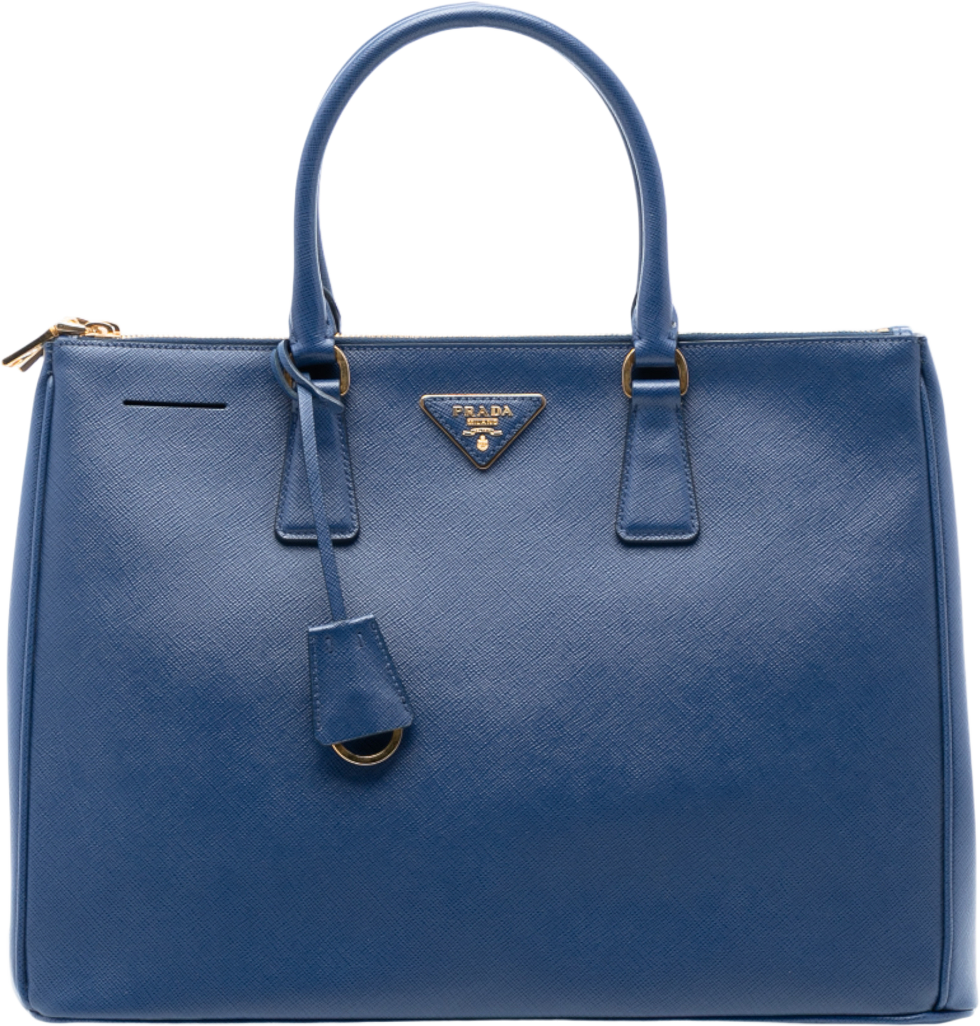 Prada Large Saffiano Lux Galleria Double Zip Tote, från Luxclusif, i färgen blue. Klicka för att öppna bilden i stort format