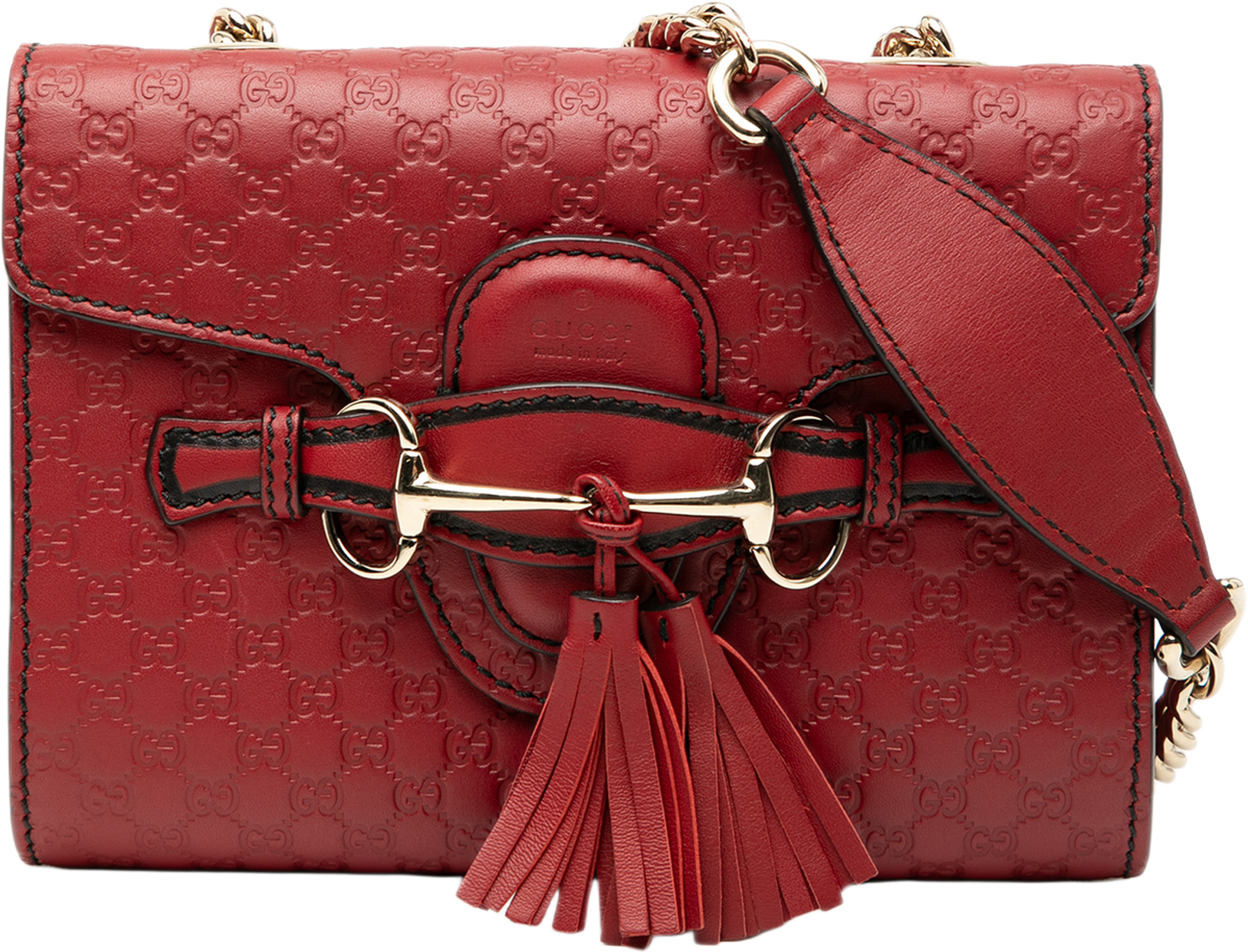 Gucci Mini Microguccissima Emily Crossbody, från Luxclusif, i färgen red. Klicka för att öppna bilden i stort format