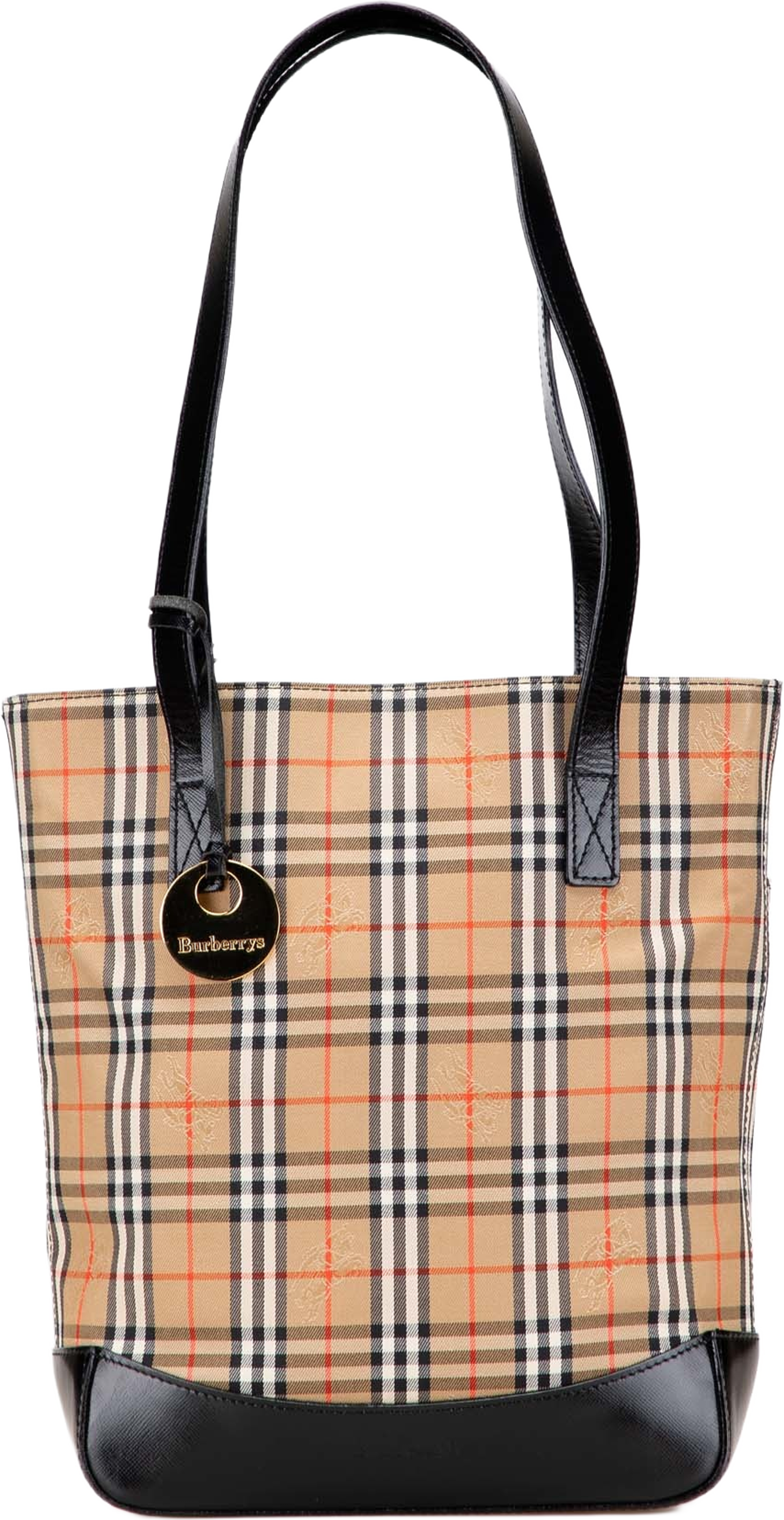 Burberry Haymarket Check Canvas Tote, från Luxclusif, i färgen beige. Klicka för att öppna bilden i stort format