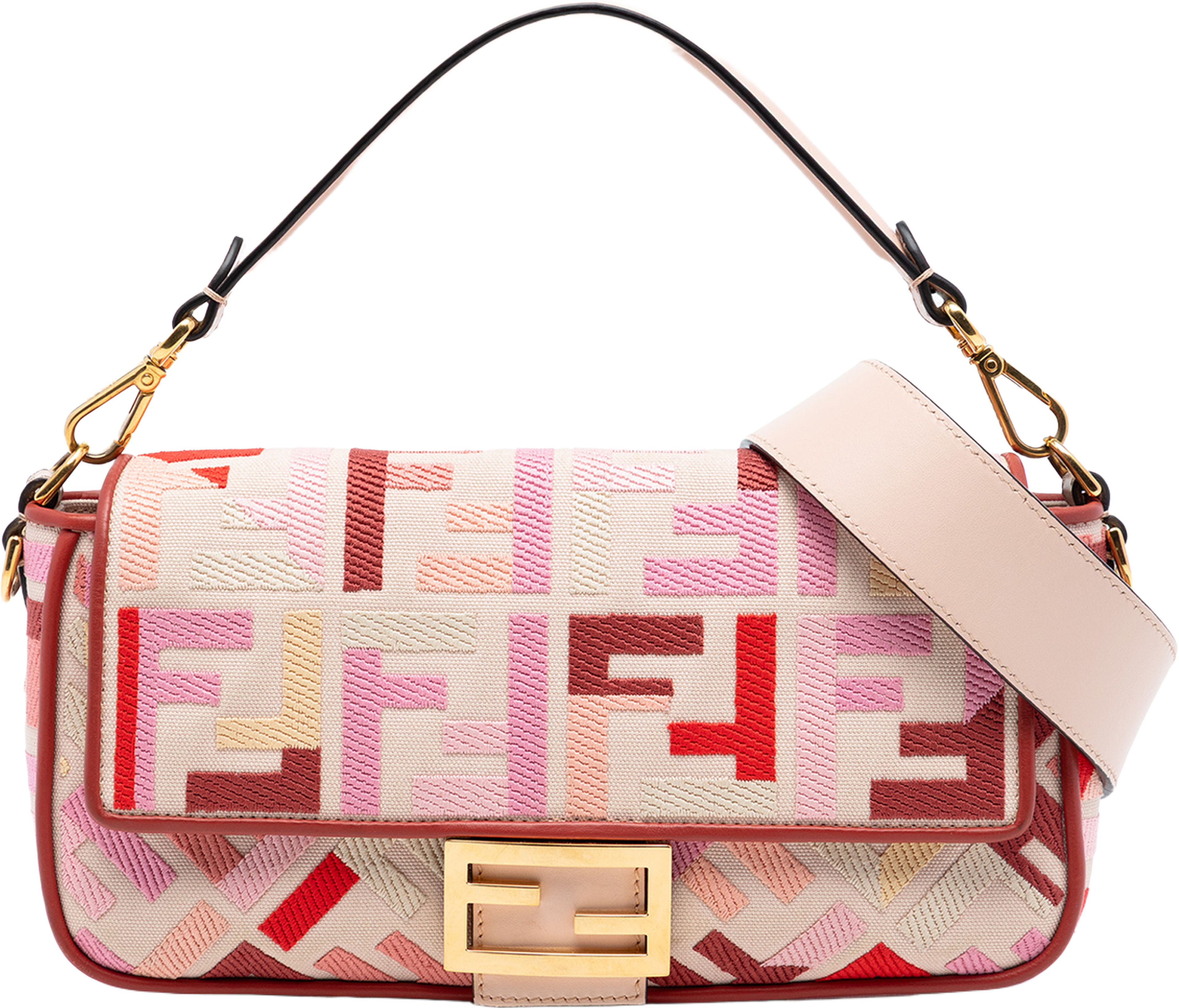 Fendi Zucca Embroidered Canvas Baguette Satchel, från Luxclusif, i färgen pink. Klicka för att öppna bilden i stort format