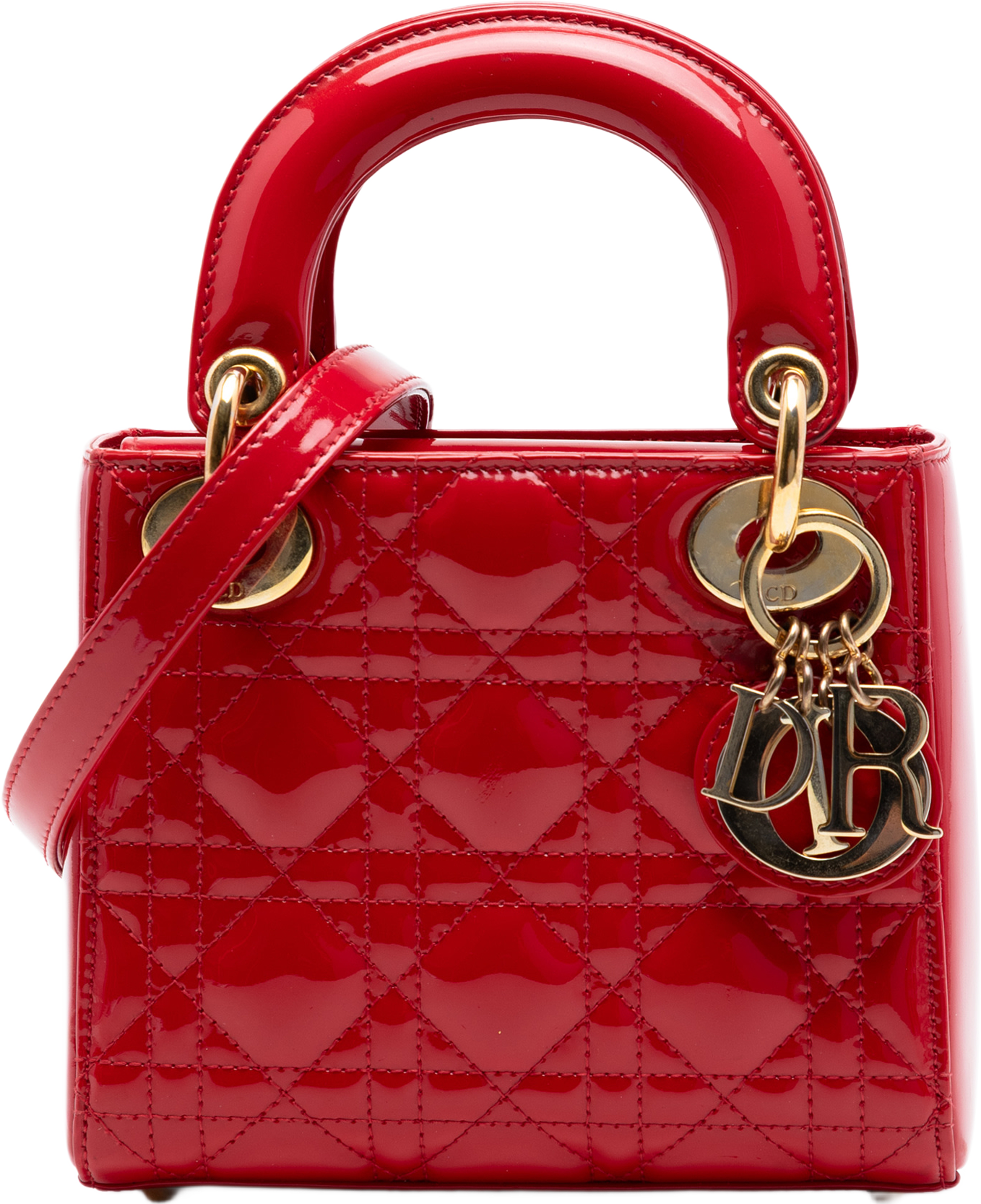 Dior Mini Patent Cannage Lady Dior, från Luxclusif, i färgen red. Klicka för att öppna bilden i stort format
