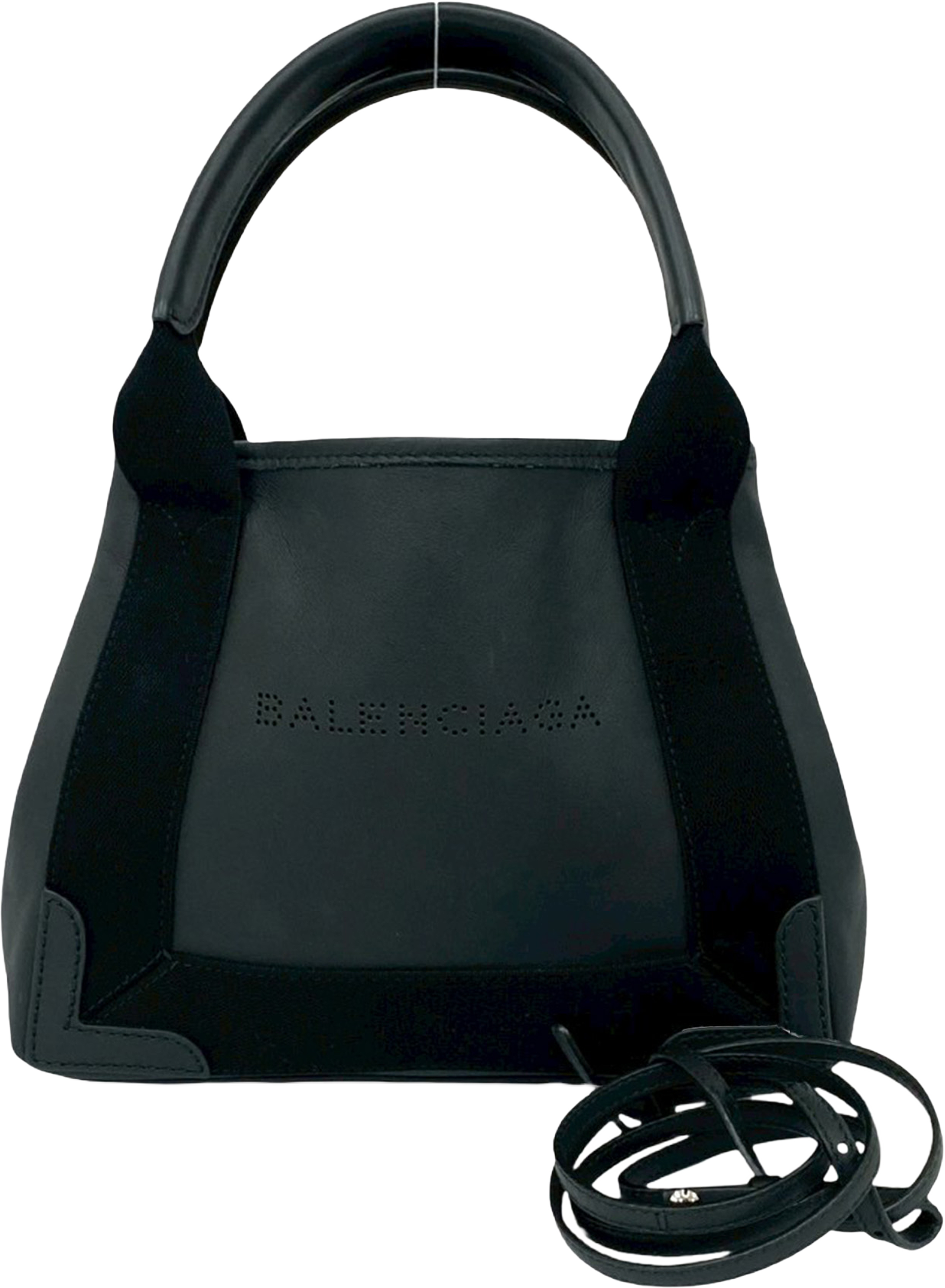 Balenciaga Calfskin Perforated Navy Cabas Tote Xs, från Luxclusif, i färgen black. Klicka för att öppna bilden i stort format