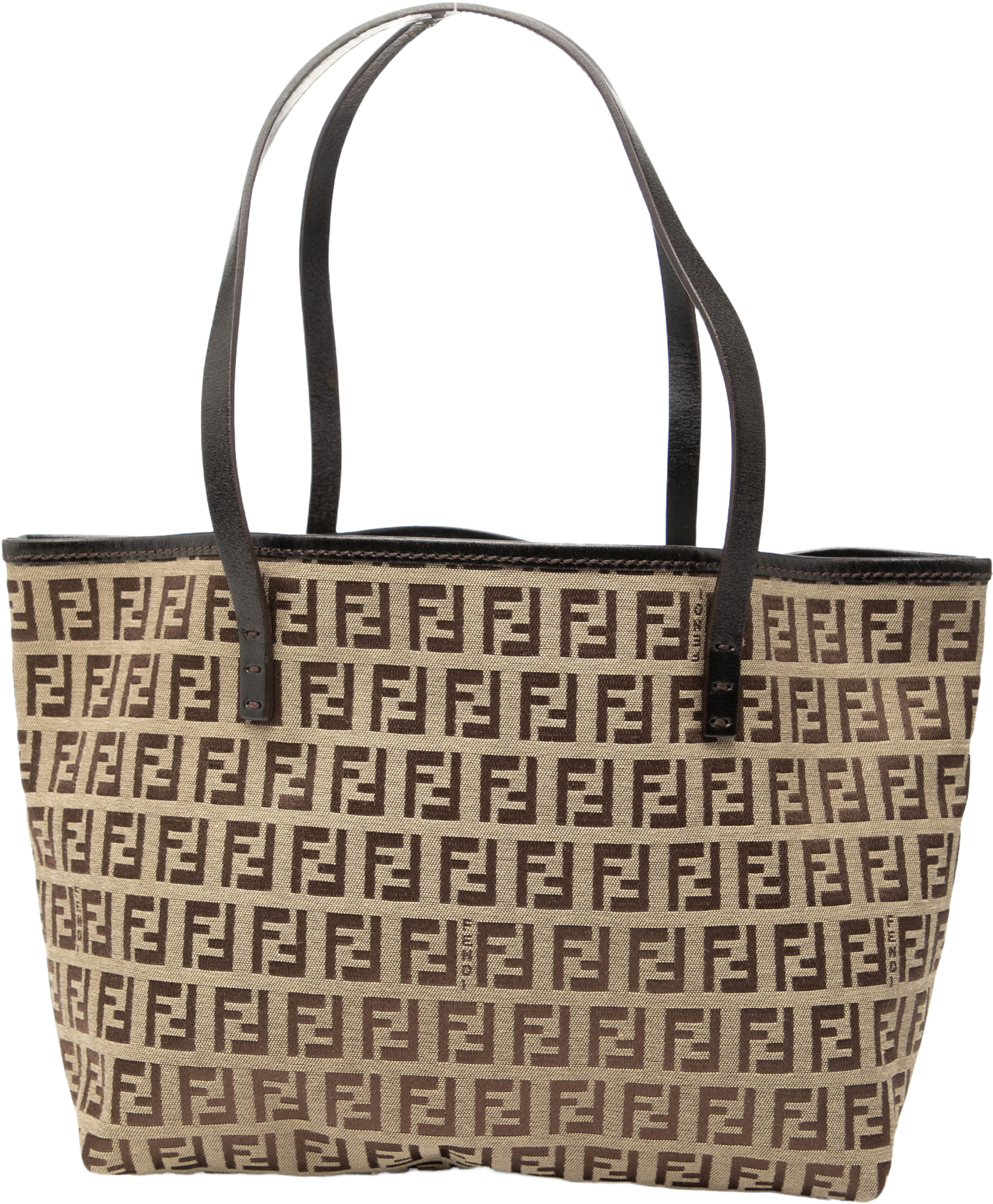 Fendi Mini Zucchino Canvas Roll Tote, från Luxclusif, i färgen beige. Klicka för att öppna bilden i stort format