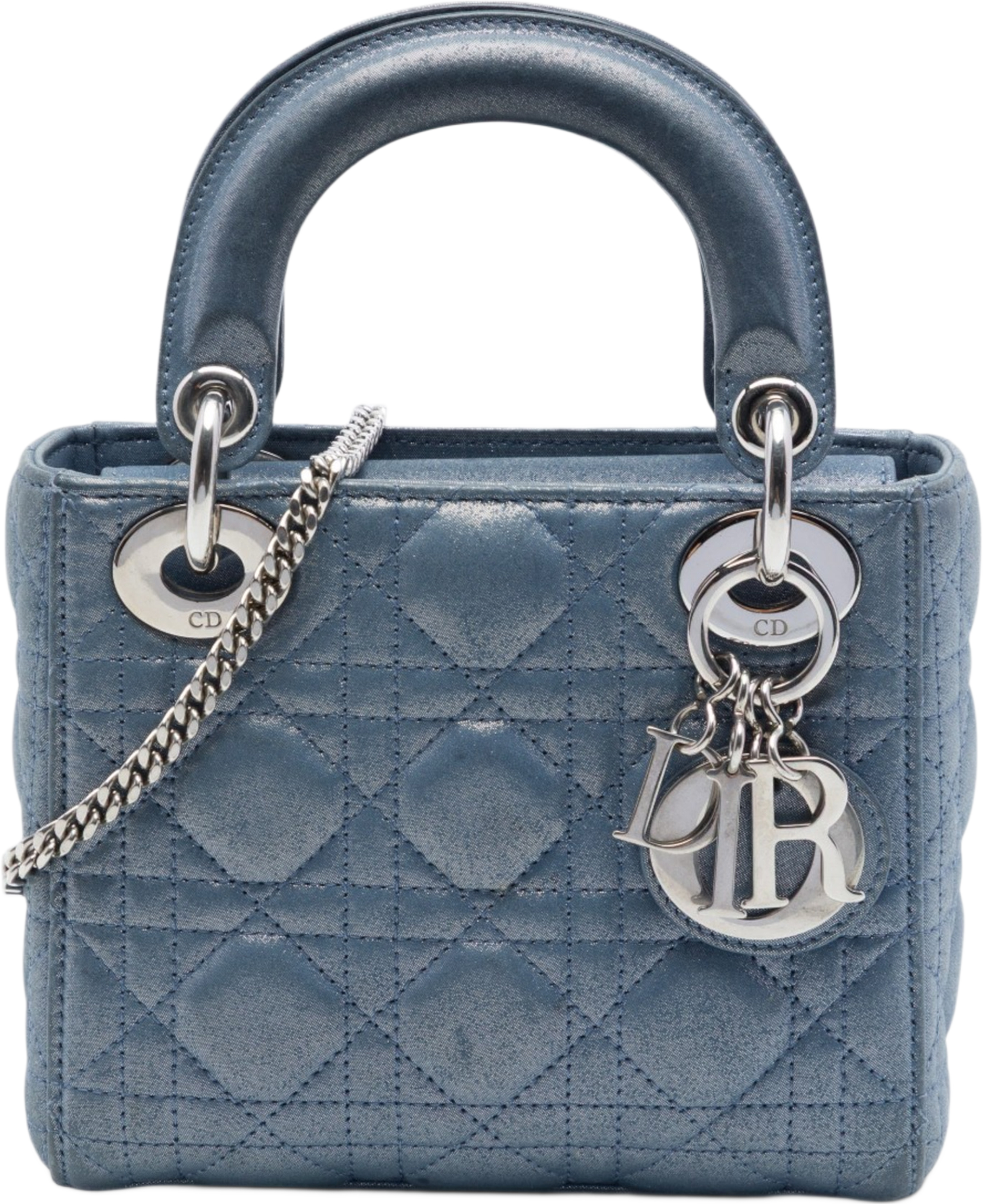 Dior Mini Iridescent Lambskin Cannage Lady Dior, från Luxclusif, i färgen blå. Klicka för att öppna bilden i stort format