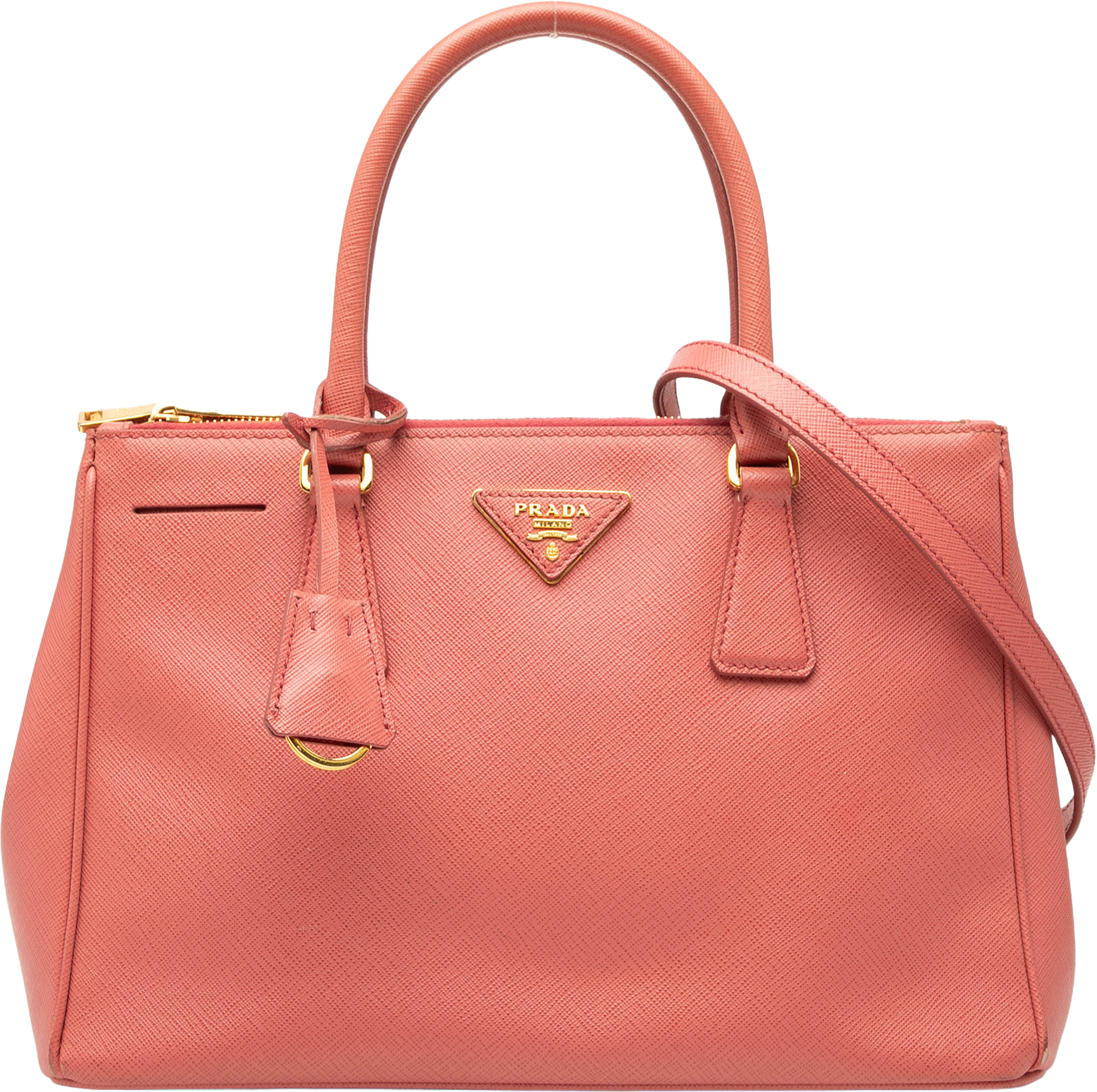 Prada Small Saffiano Lux Galleria Double Zip Satchel, från Luxclusif, i färgen blush. Klicka för att öppna bilden i stort format