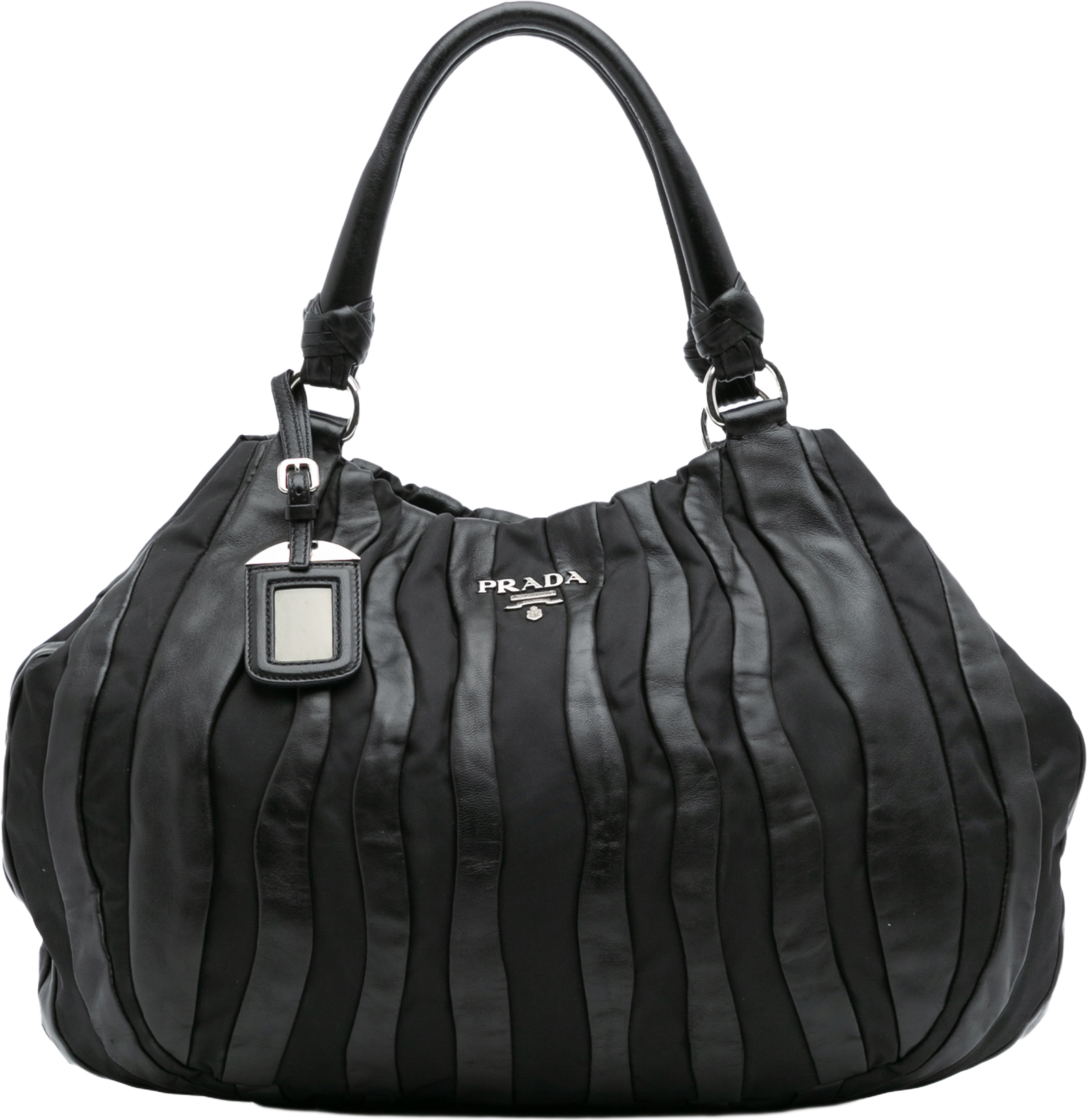 Prada Tessuto Nappa Waves Tote, från Luxclusif, i färgen black. Klicka för att öppna bilden i stort format