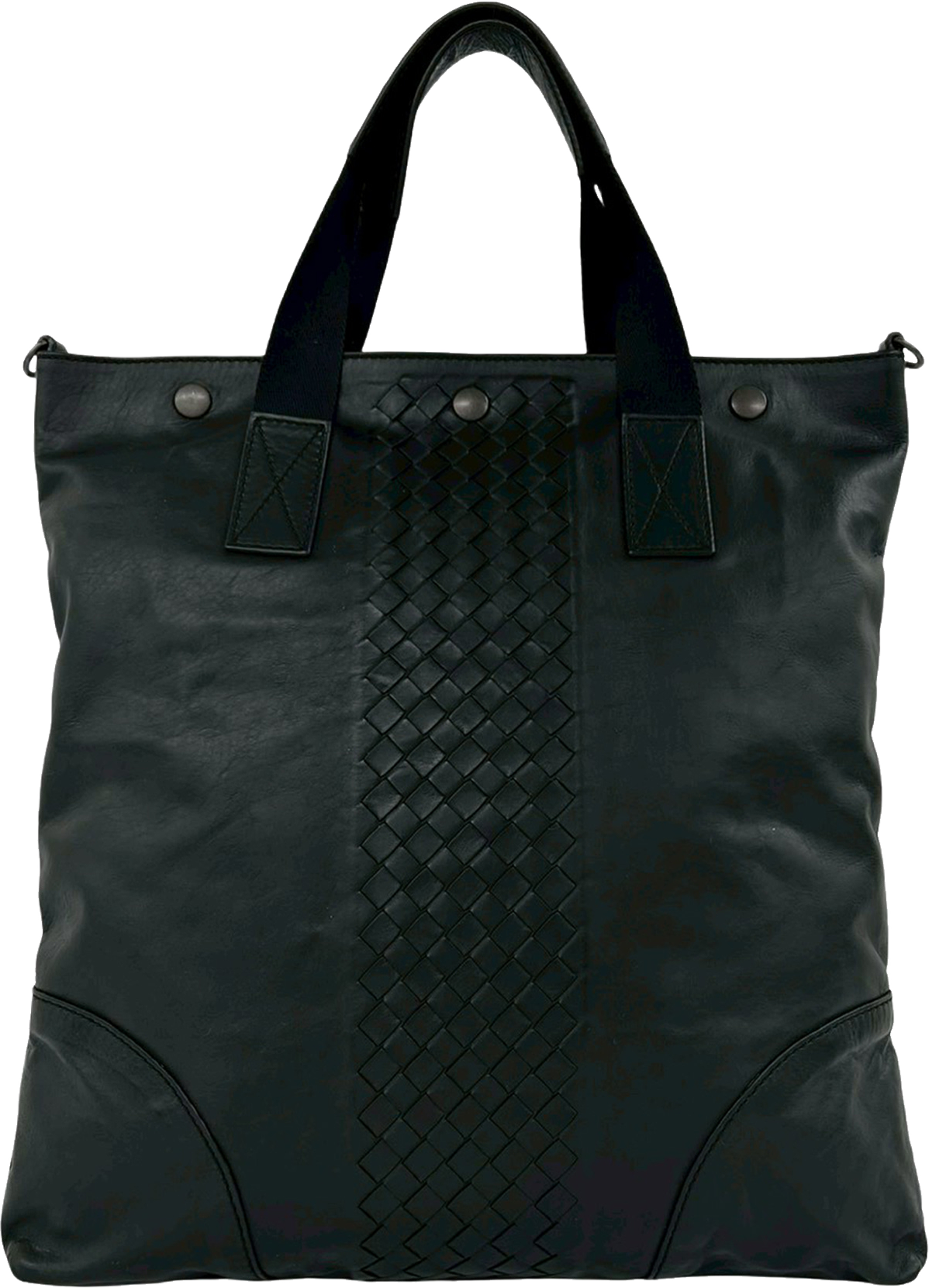 Bottega Veneta Intrecciato Trimmed Nappa Convertible Tote, från Luxclusif, i färgen black. Klicka för att öppna bilden i stort format