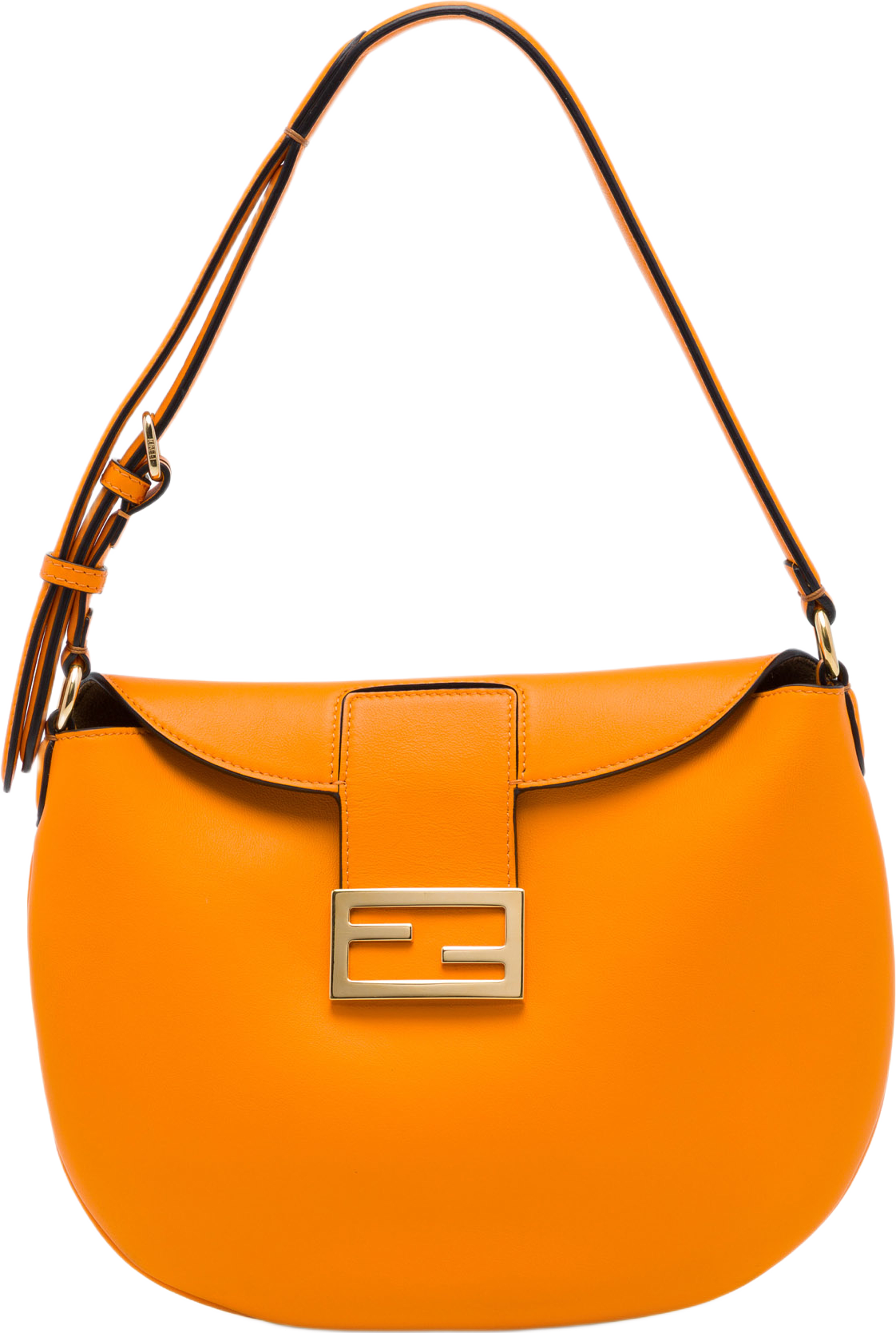 Fendi Small Leather Croissant Hobo Bag, från Luxclusif, i färgen orange. Klicka för att öppna bilden i stort format