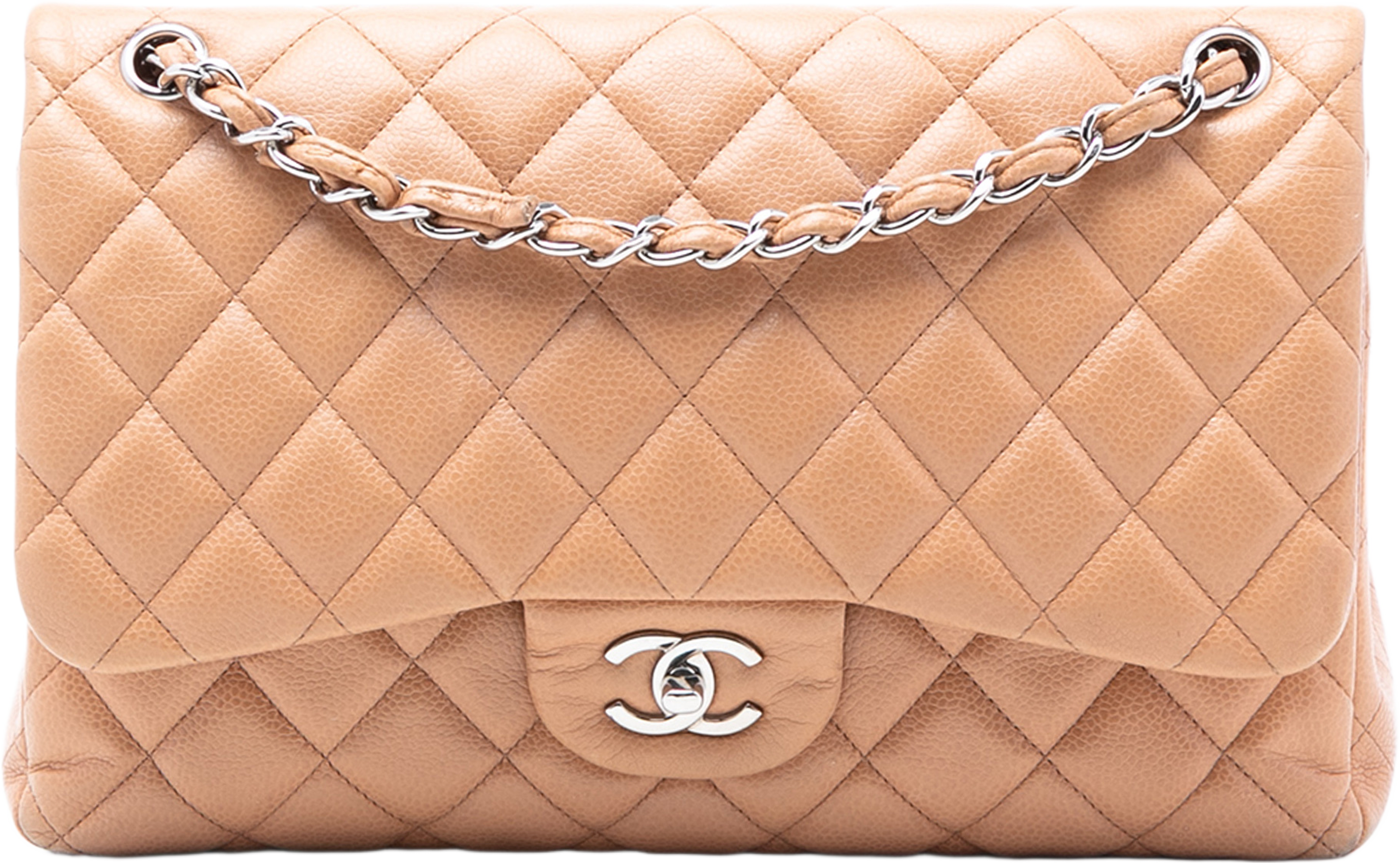 Chanel Jumbo Classic Caviar Double Flap, från Luxclusif, i färgen light beige. Klicka för att öppna bilden i stort format