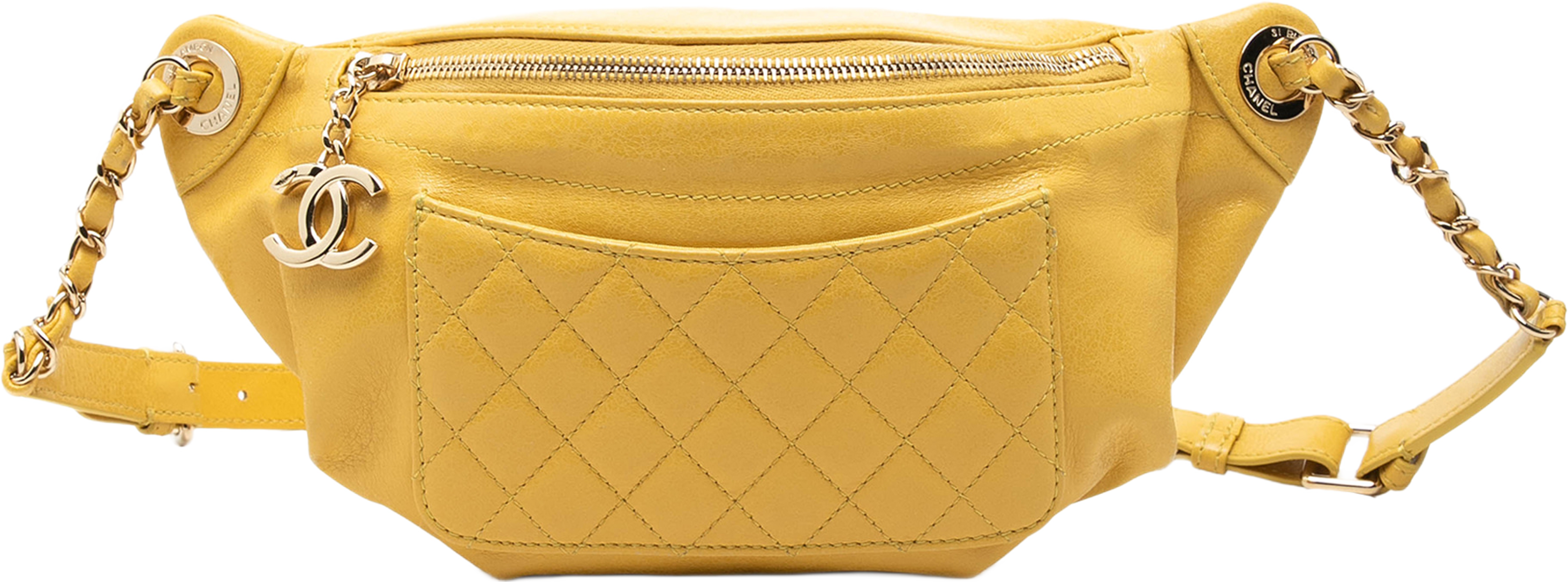 Chanel Quilted Lambskin Classic Bi Waist Bag, från Luxclusif, i färgen gul. Klicka för att öppna bilden i stort format