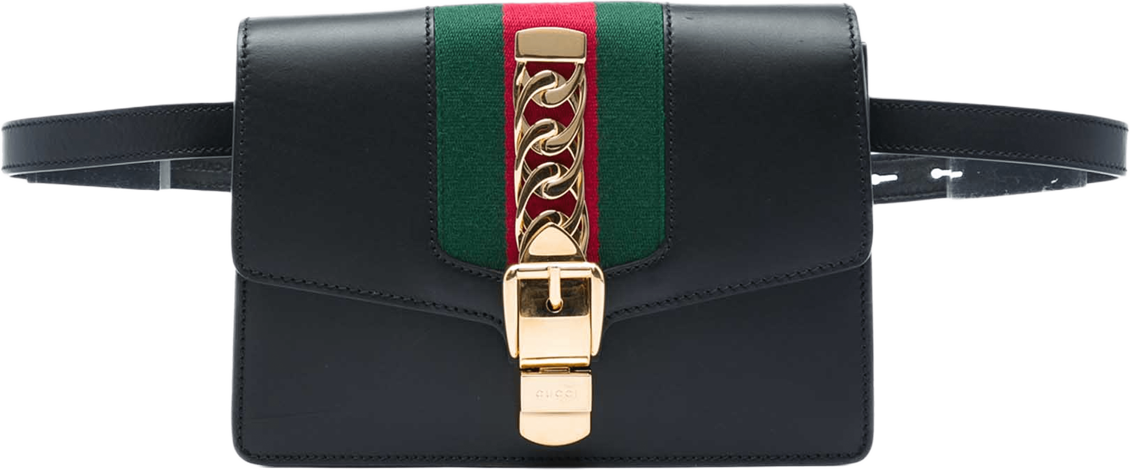 Gucci Calfskin Web Sylvie Belt Bag, från Luxclusif, i färgen svart. Klicka för att öppna bilden i stort format