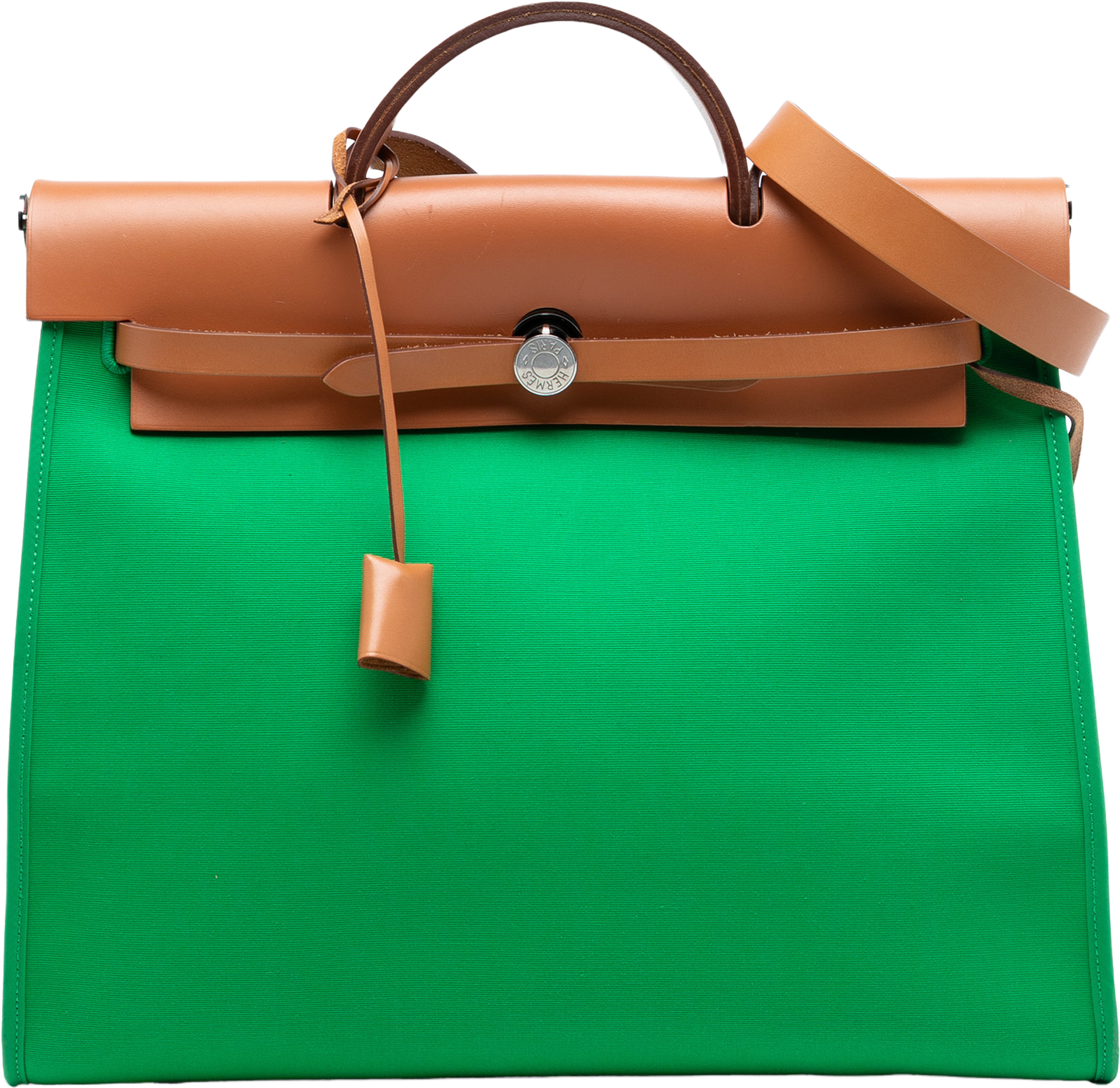 Hermès Toile Herbag Zip 31, från Luxclusif, i färgen green. Klicka för att öppna bilden i stort format