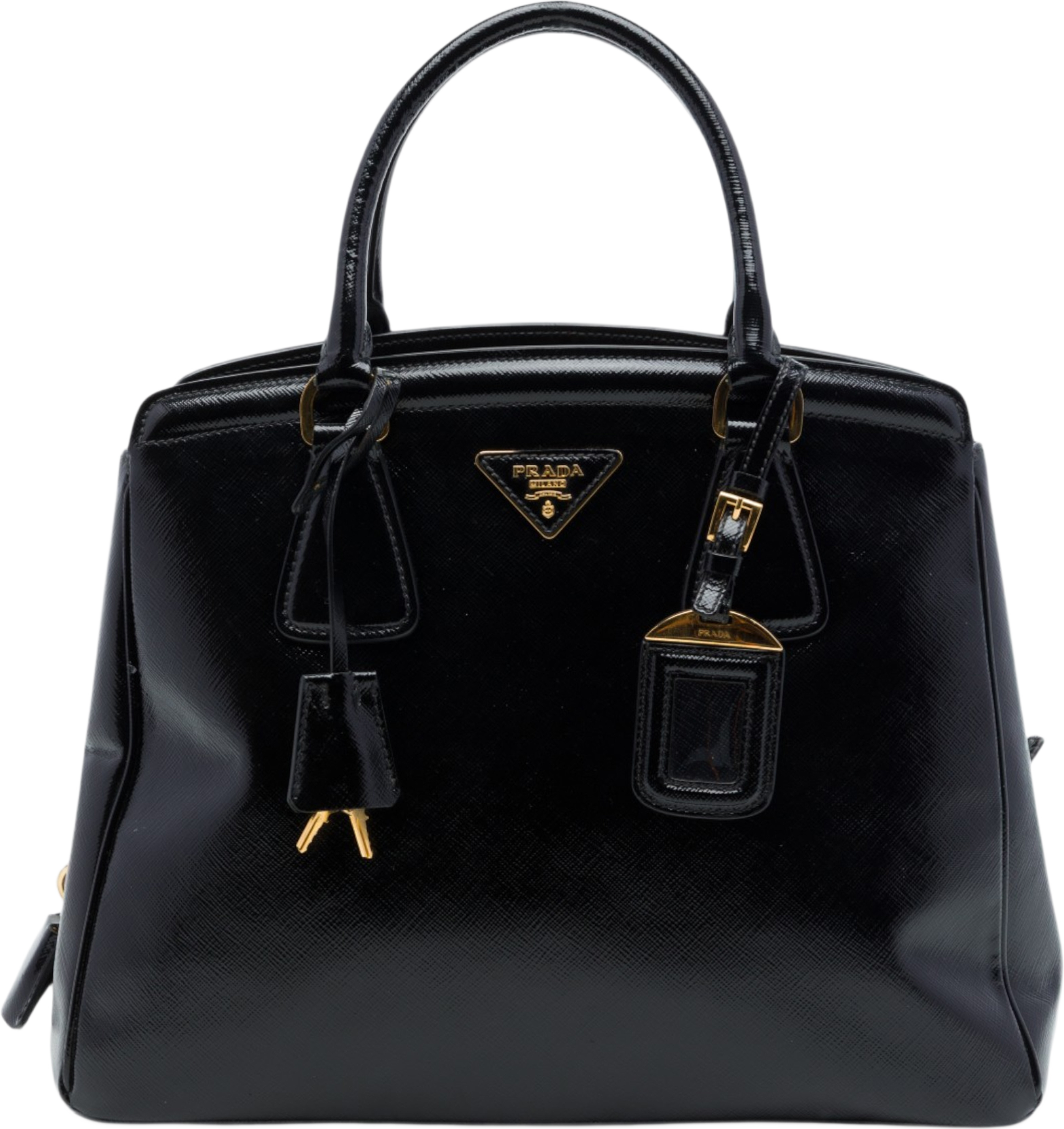 Prada Medium Saffiano Vernice Parabole Tote, från Luxclusif, i färgen svart. Klicka för att öppna bilden i stort format