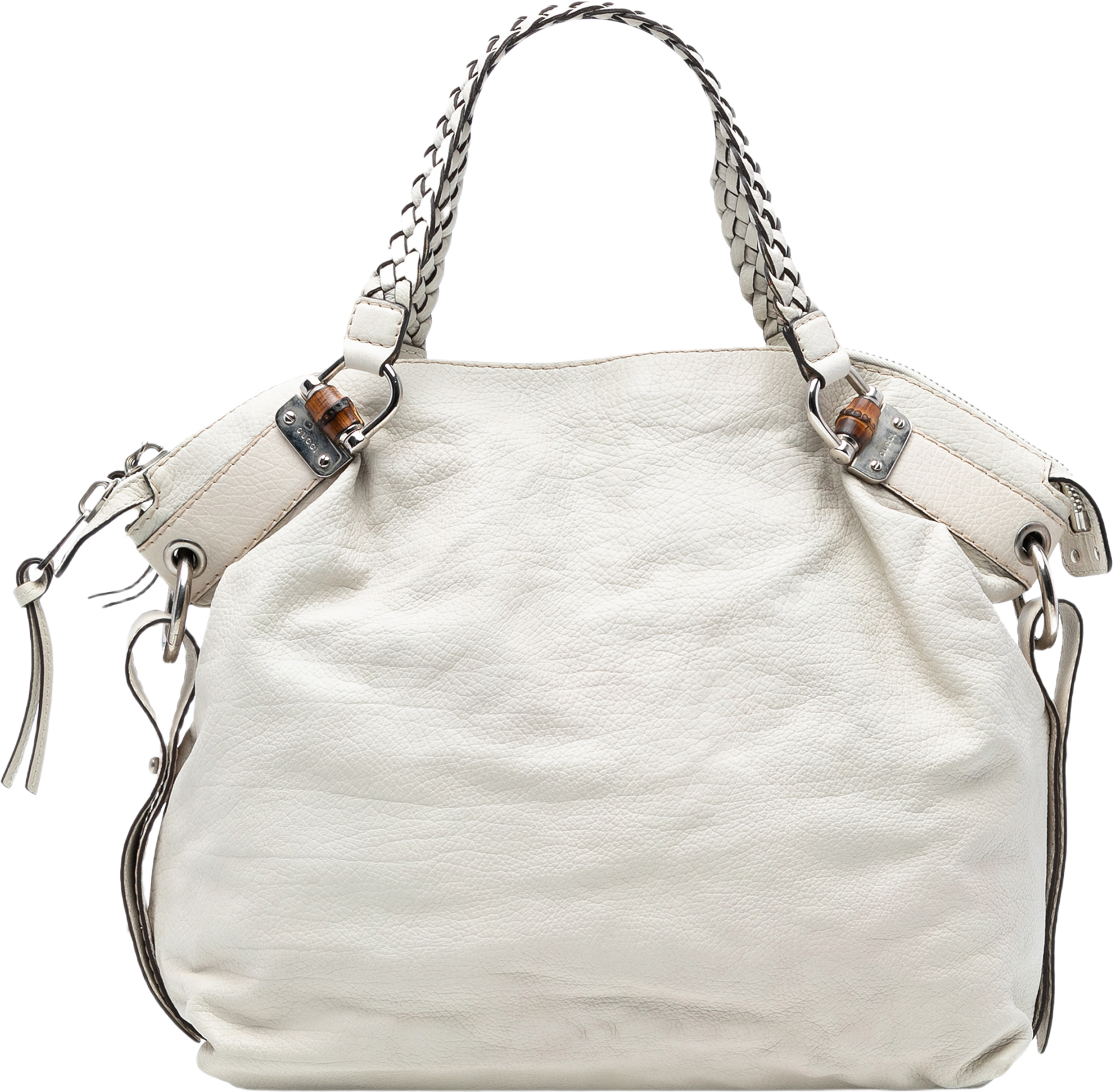 Gucci Large Leather Bamboo Bar Tote, från Luxclusif, i färgen white. Klicka för att öppna bilden i stort format