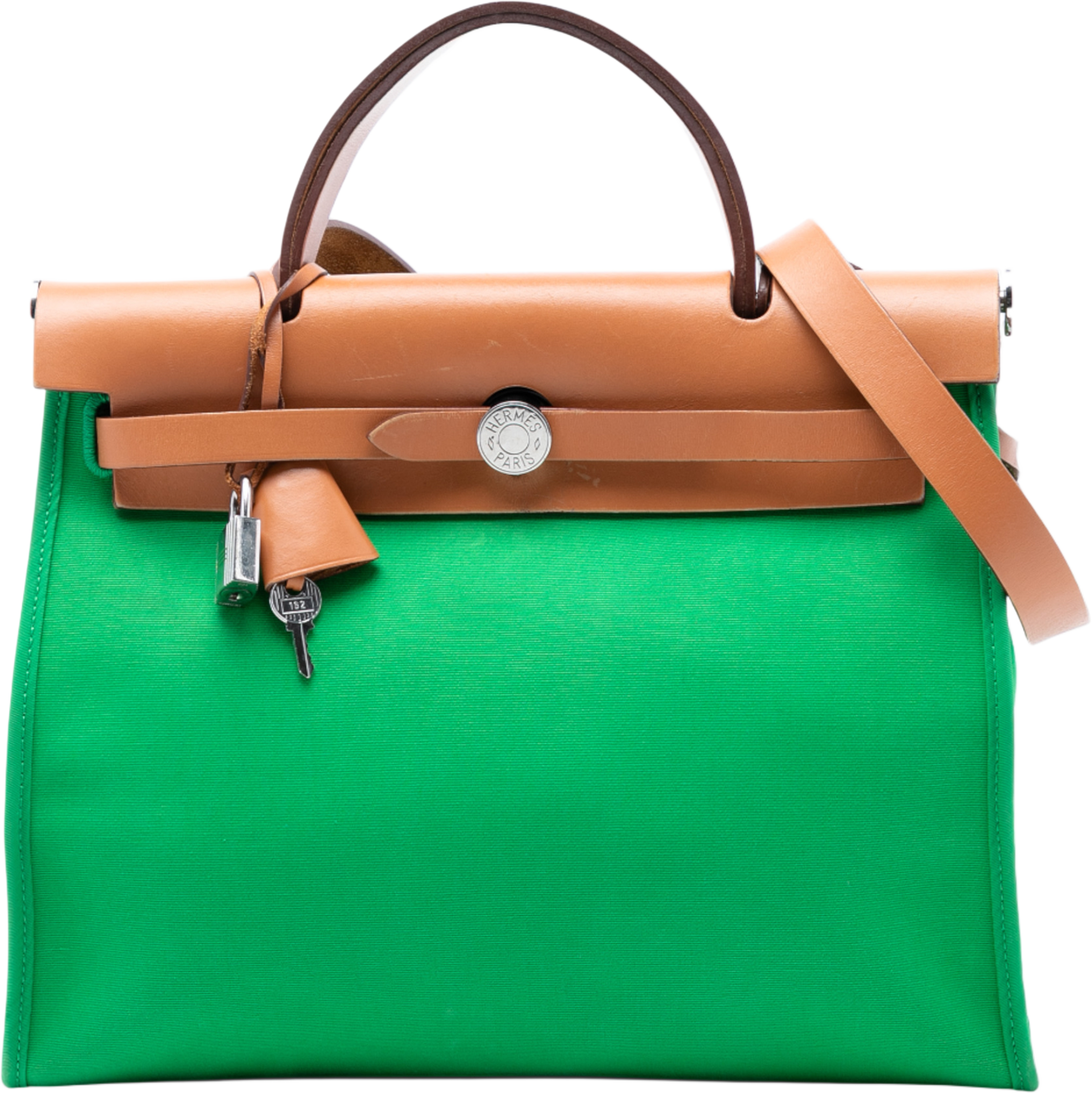 Hermès Toile Herbag Zip 31, från Luxclusif, i färgen lime. Klicka för att öppna bilden i stort format