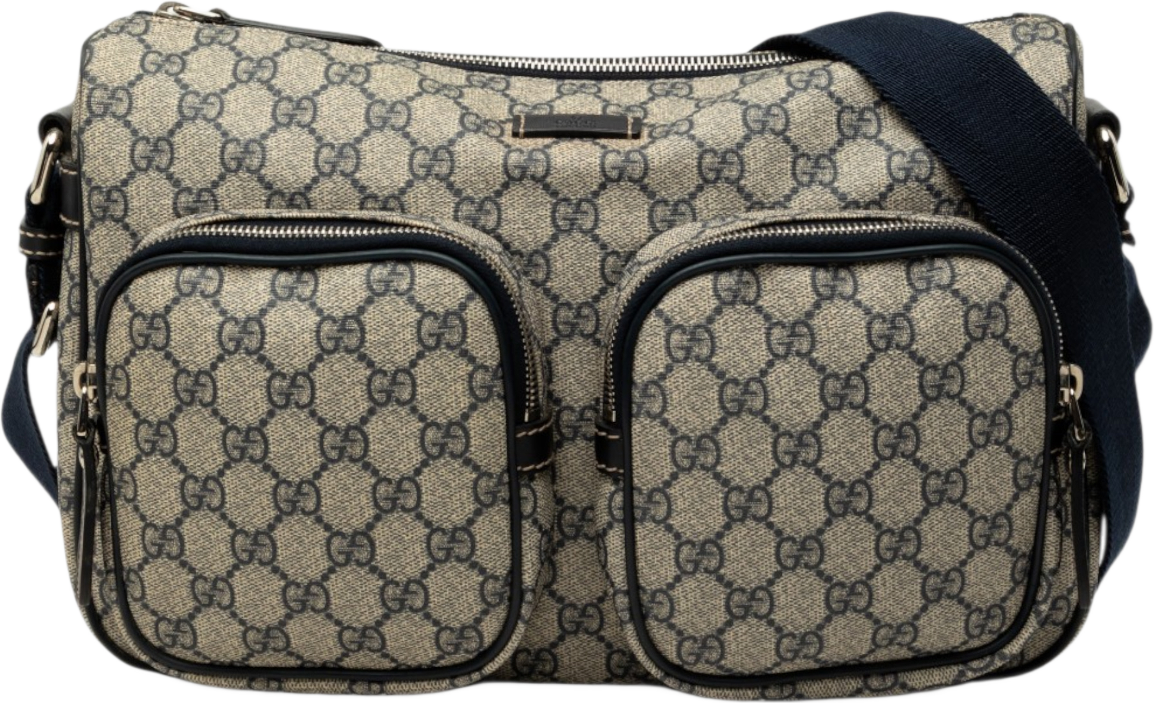 Gucci Gg Supreme Double Pocket Crossbody, från Luxclusif, i färgen beige. Klicka för att öppna bilden i stort format