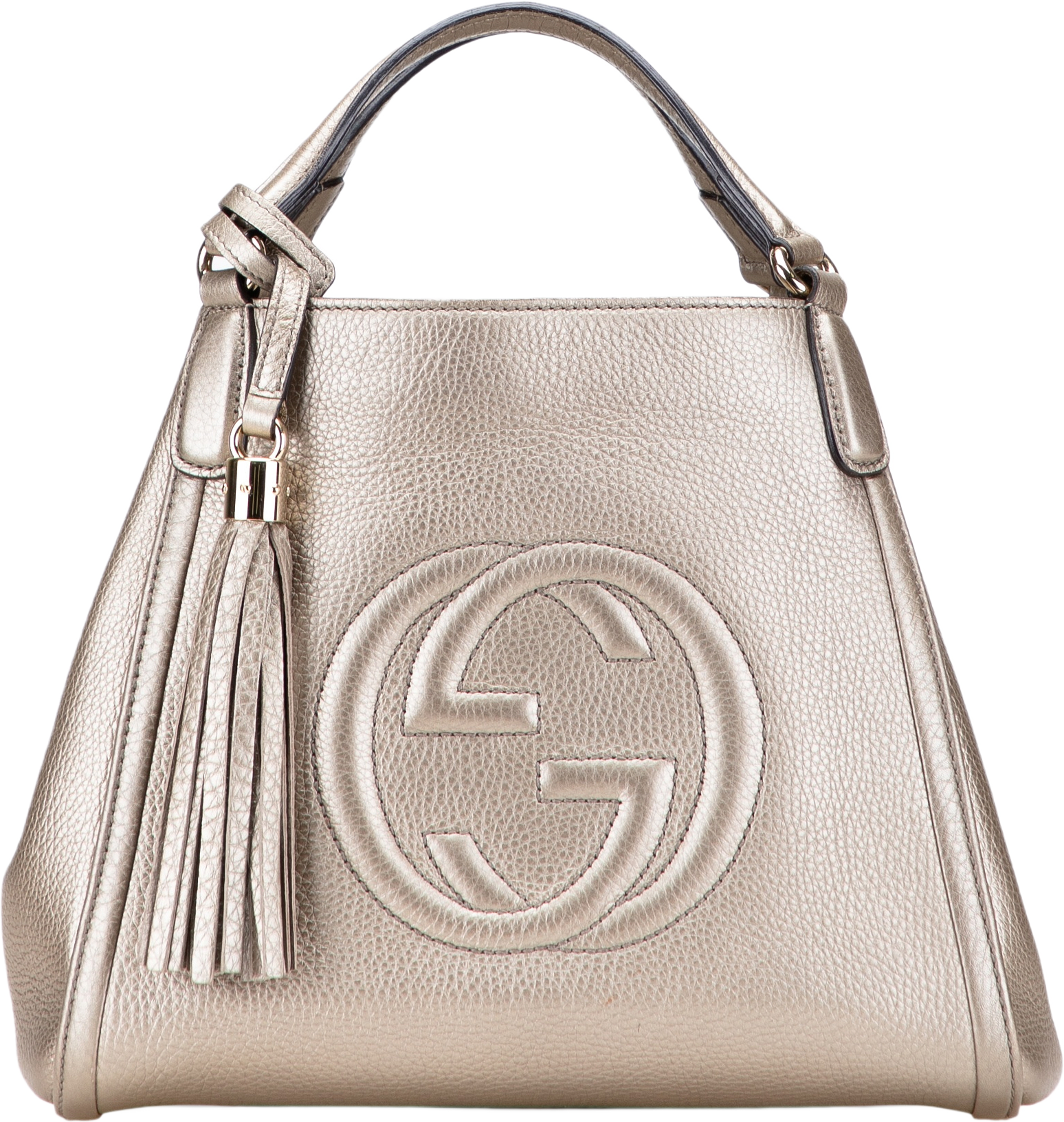 Gucci Small Leather Soho Satchel, från Luxclusif, i färgen gold. Klicka för att öppna bilden i stort format