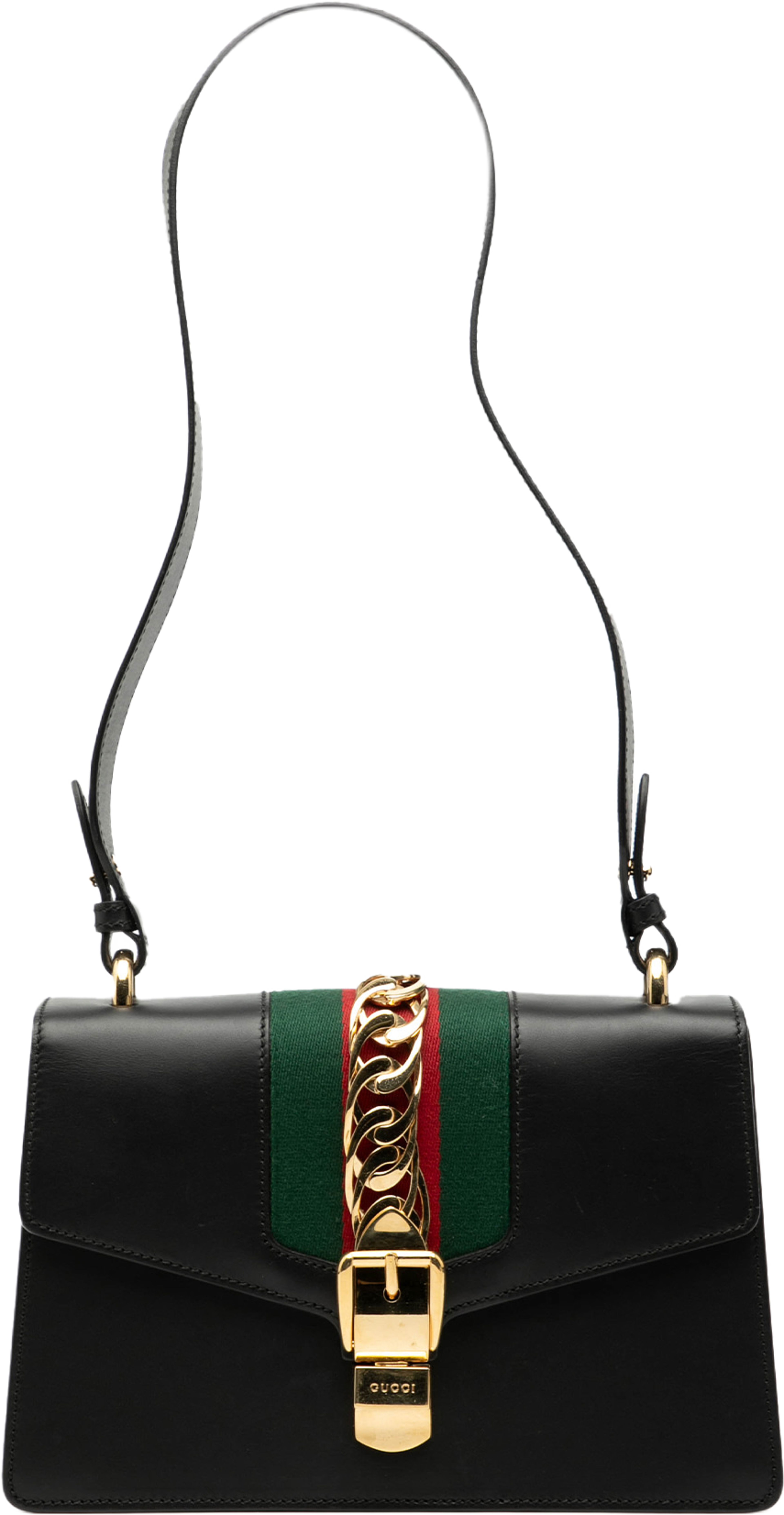 Gucci Small Leather Web Sylvie Satchel, från Luxclusif, i färgen black. Klicka för att öppna bilden i stort format