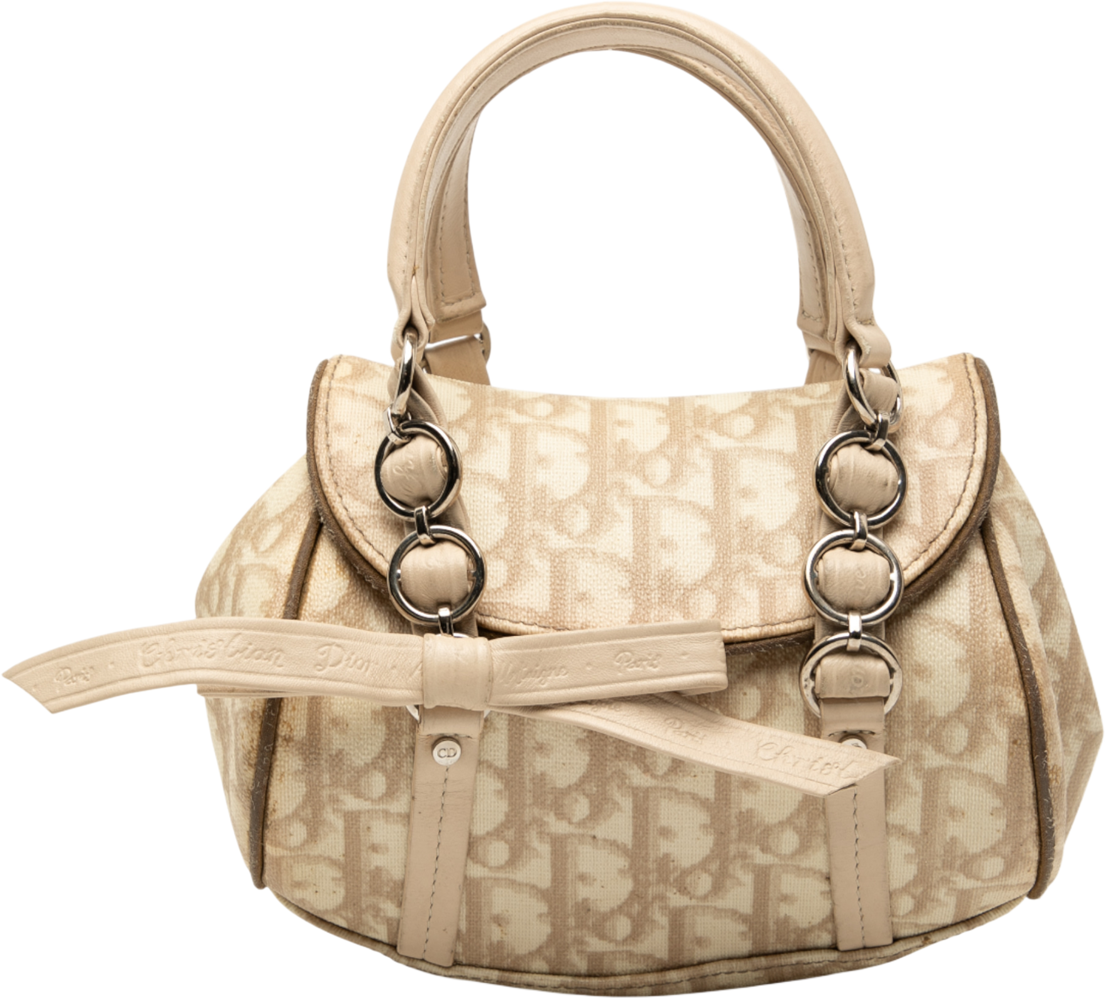 Dior Mini Diorissimo Trotter Coated Canvas Romantique Handbag, från Luxclusif, i färgen beige. Klicka för att öppna bilden i stort format