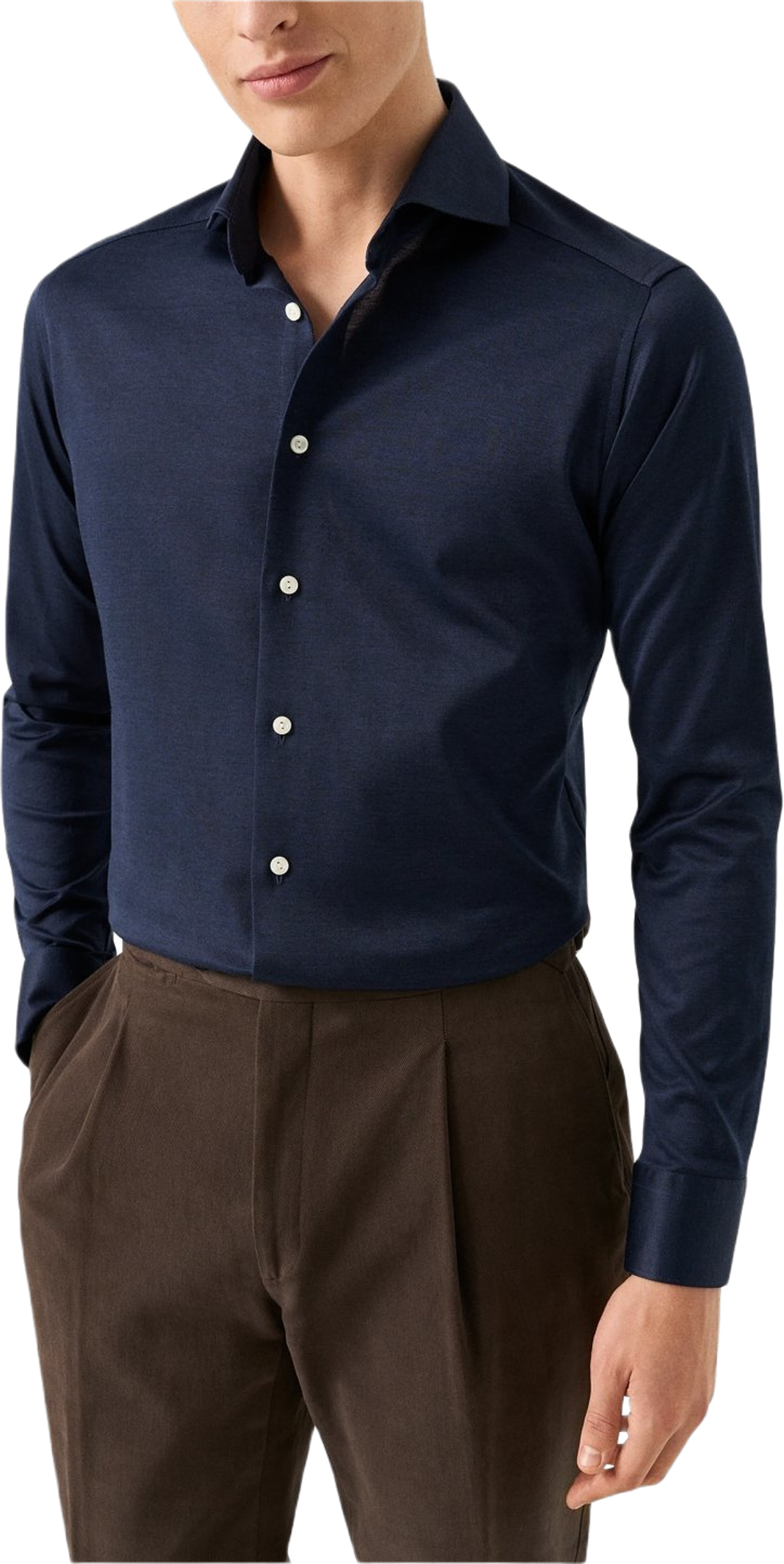 Skjorta I Jacquardstickad Filo Di Scozia Slim Fit