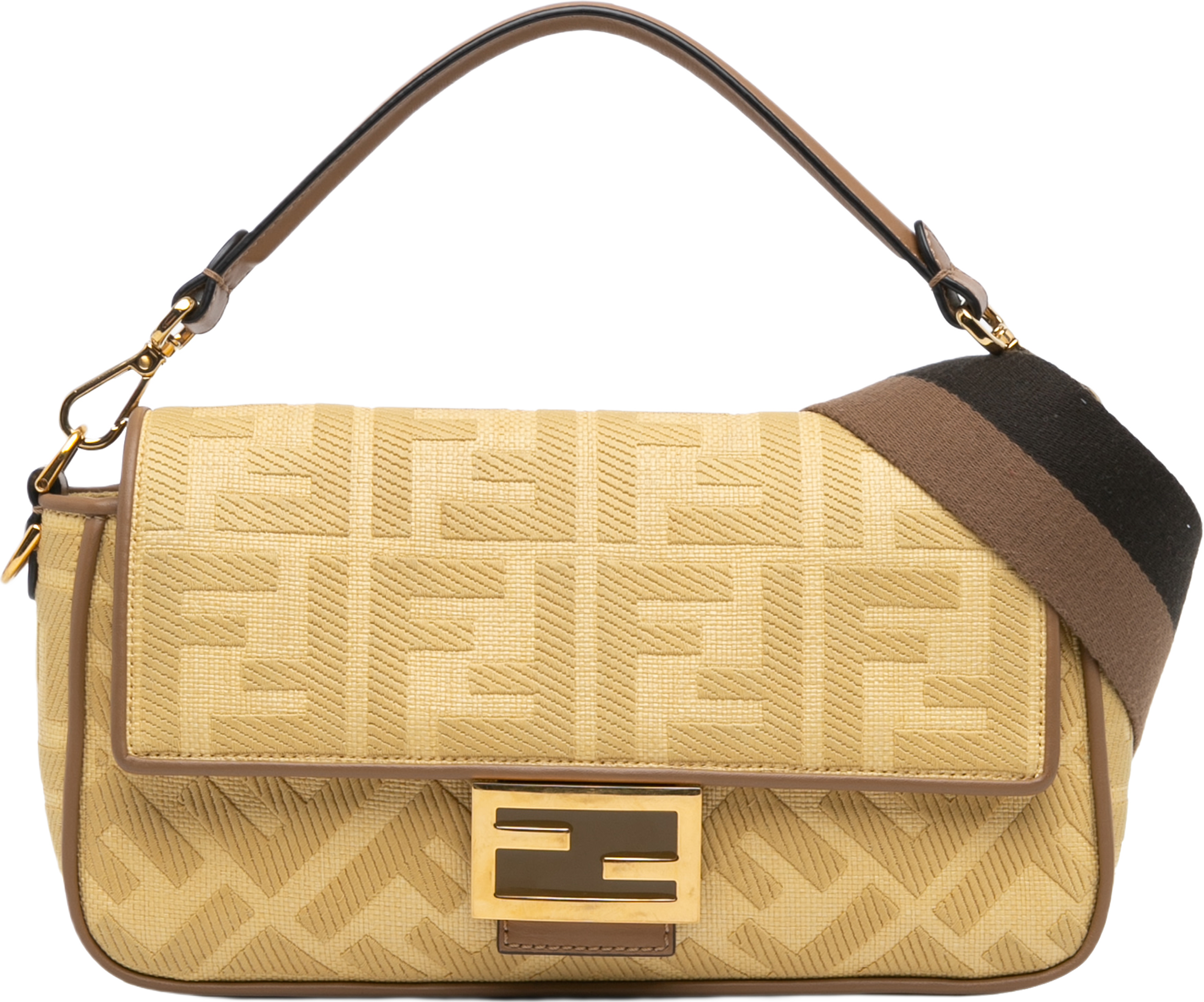 Fendi Zucca Embroidered Canvas Baguette Satchel, från Luxclusif, i färgen yellow. Klicka för att öppna bilden i stort format