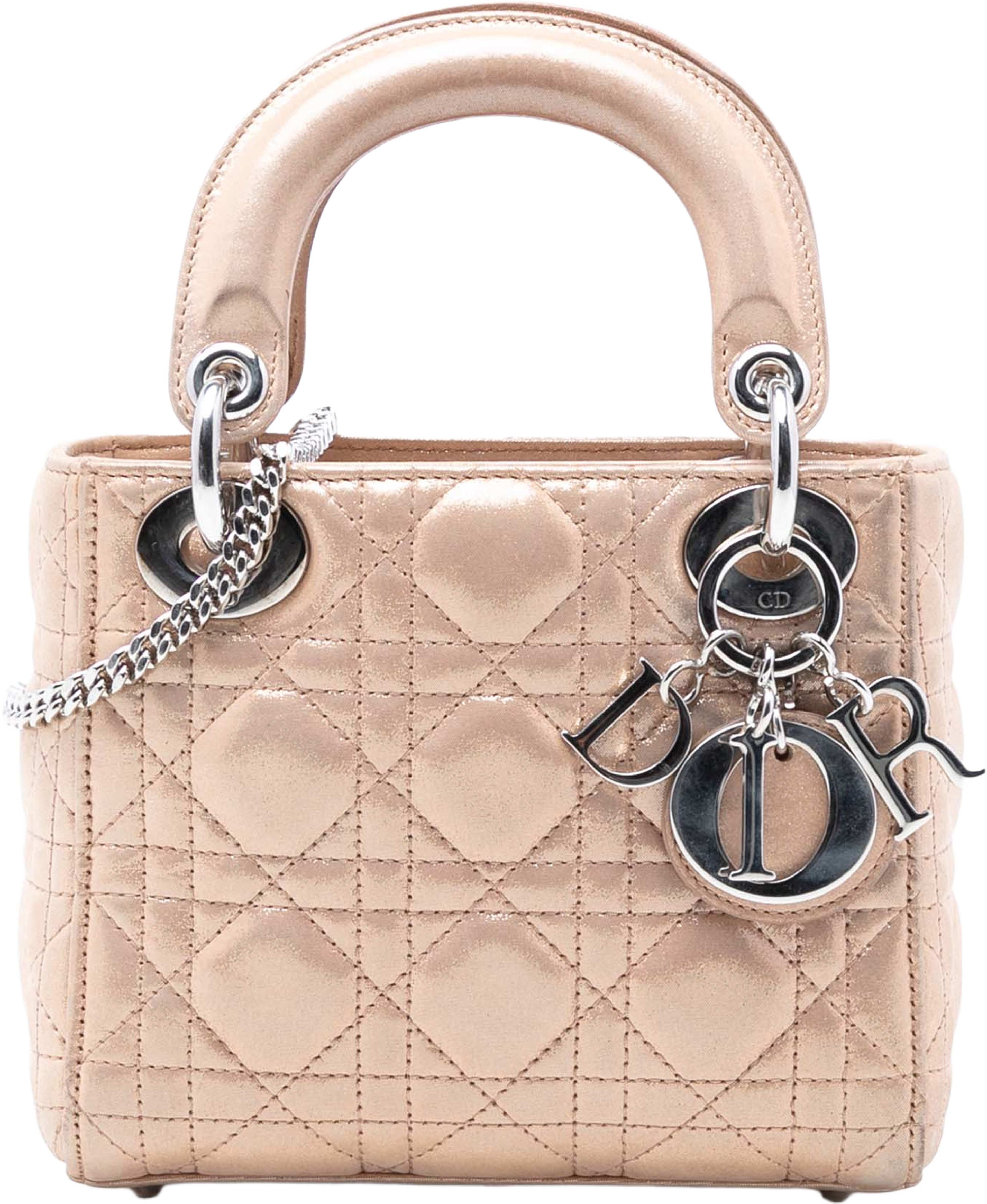 Dior Mini Iridescent Lambskin Cannage Lady Dior, från Luxclusif, i färgen beige. Klicka för att öppna bilden i stort format