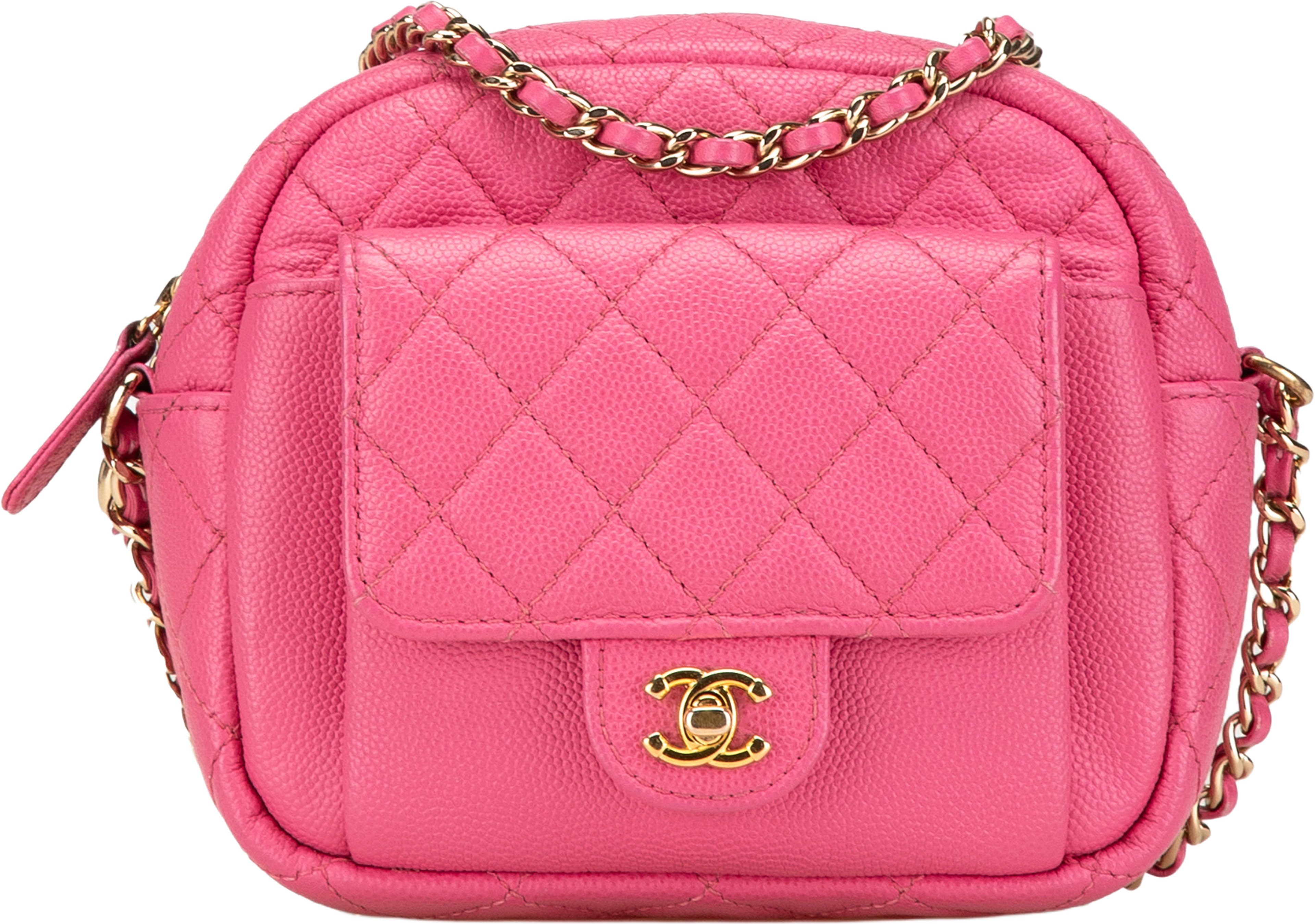 Chanel Quilted Caviar Cc Day Camera Bag, från Luxclusif, i färgen pink. Klicka för att öppna bilden i stort format