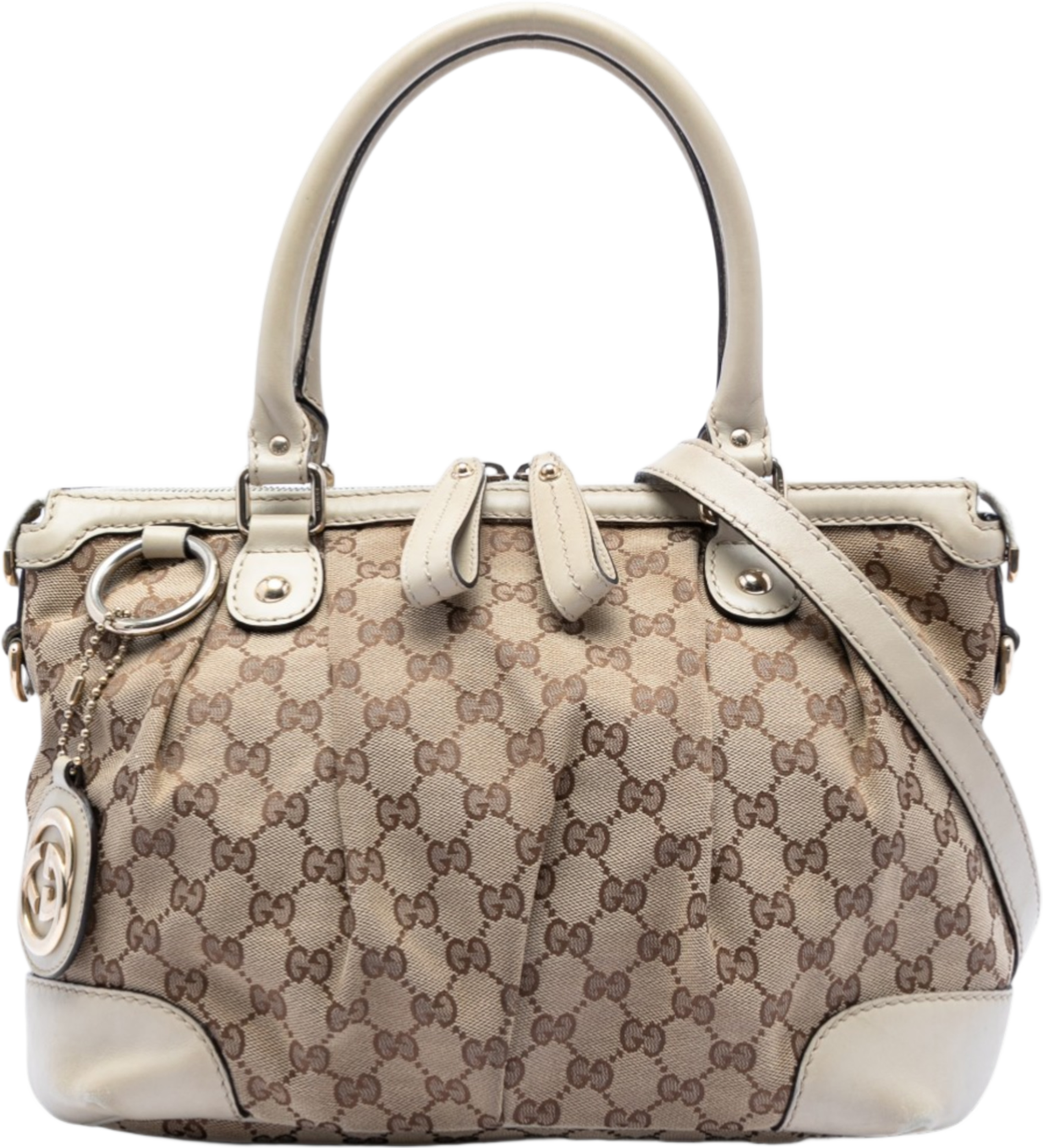 Gucci Gg Canvas Sukey Satchel, från Luxclusif, i färgen beige. Klicka för att öppna bilden i stort format