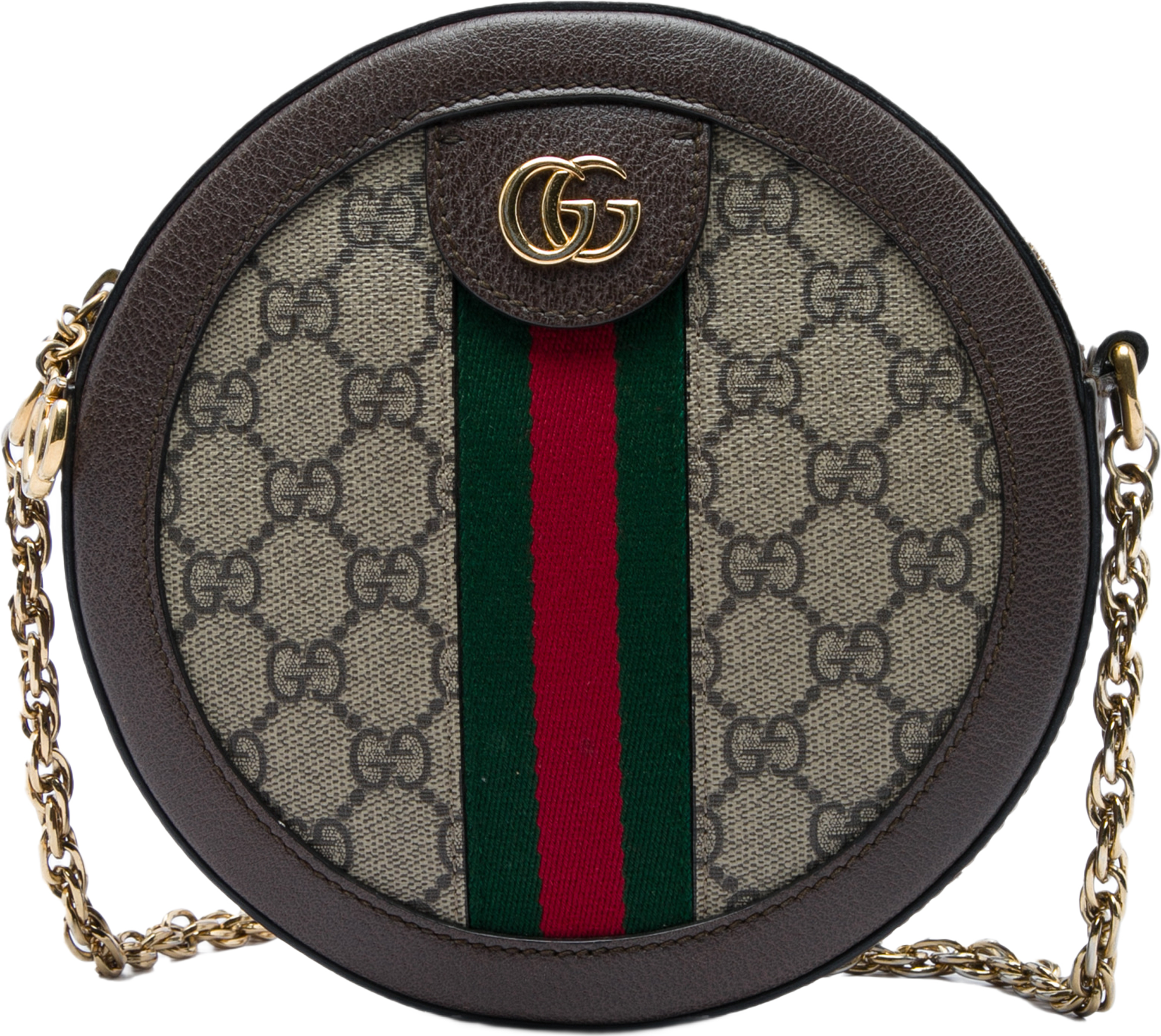 Gucci Mini Gg Supreme Web Ophidia Round Crossbody, från Luxclusif, i färgen beige. Klicka för att öppna bilden i stort format