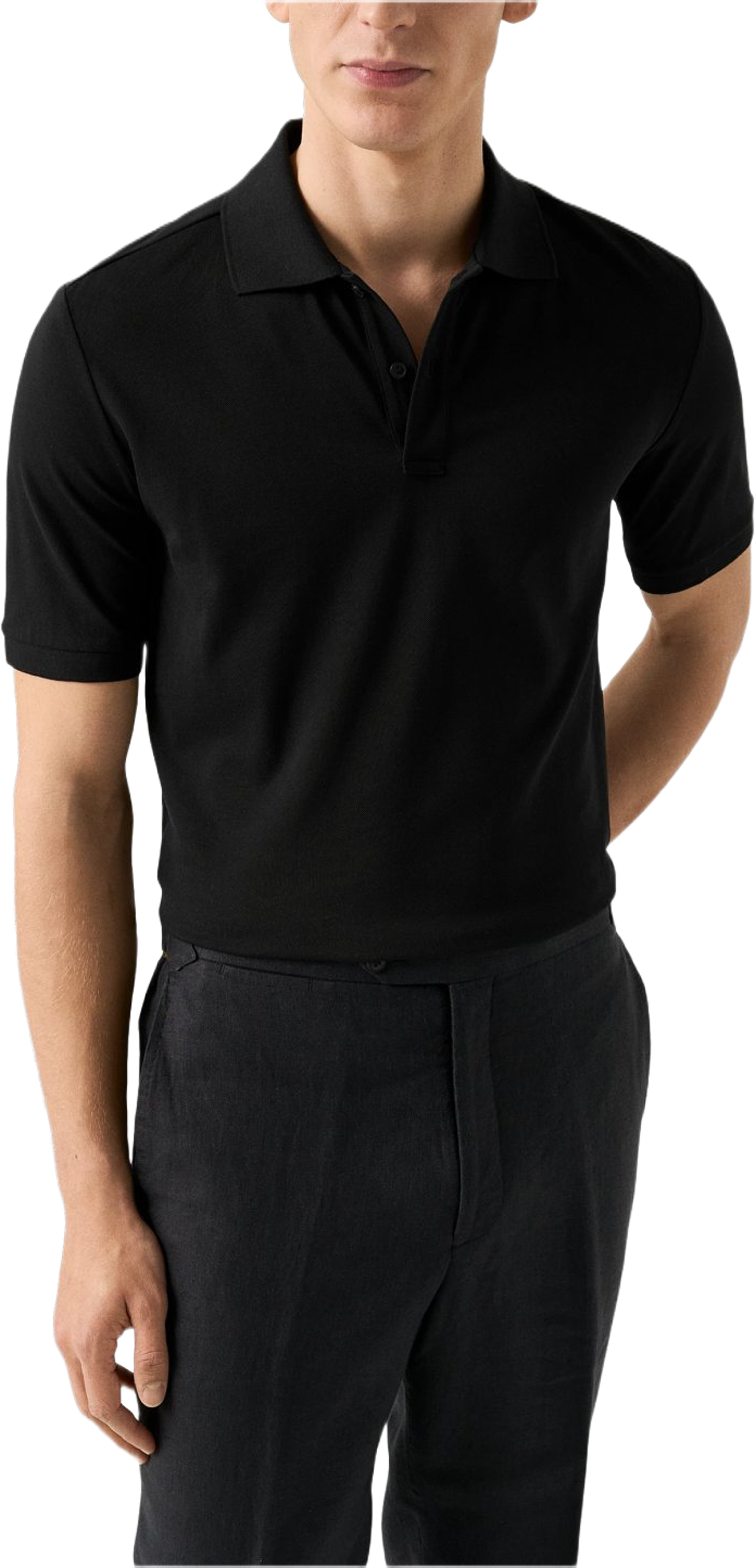 Piqué I Pima-bomull, från Eton, i färgen black. Klicka för att öppna bilden i stort format