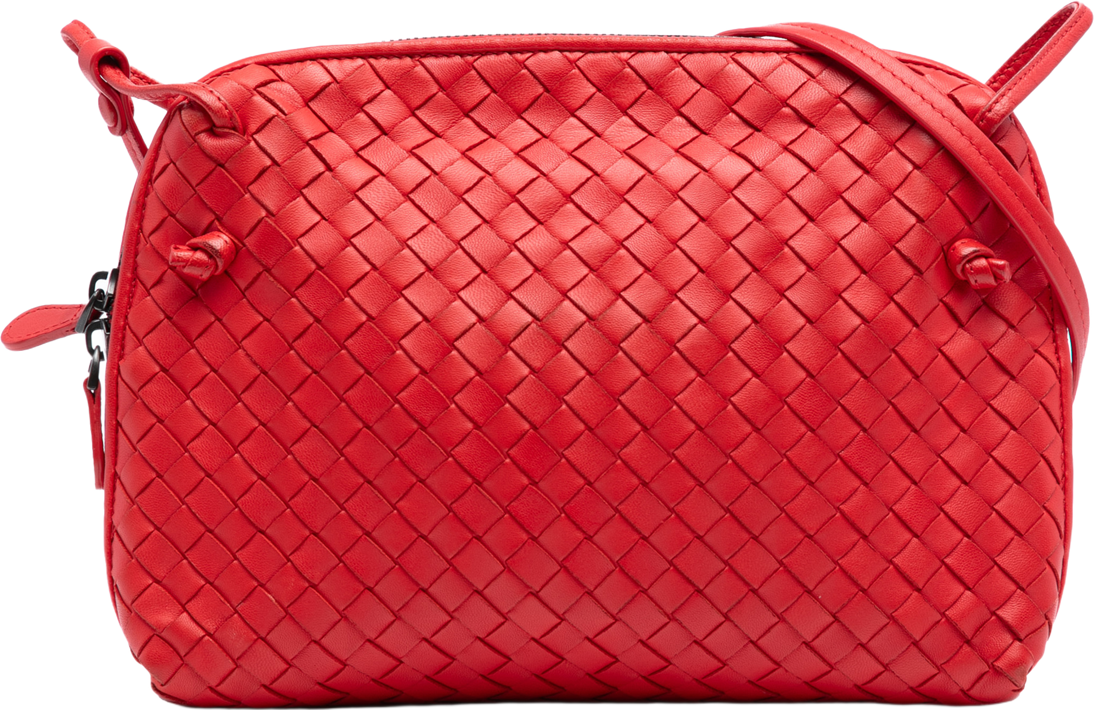 Bottega Veneta Nappa Intrecciato Nodini Crossbody, från Luxclusif, i färgen red. Klicka för att öppna bilden i stort format