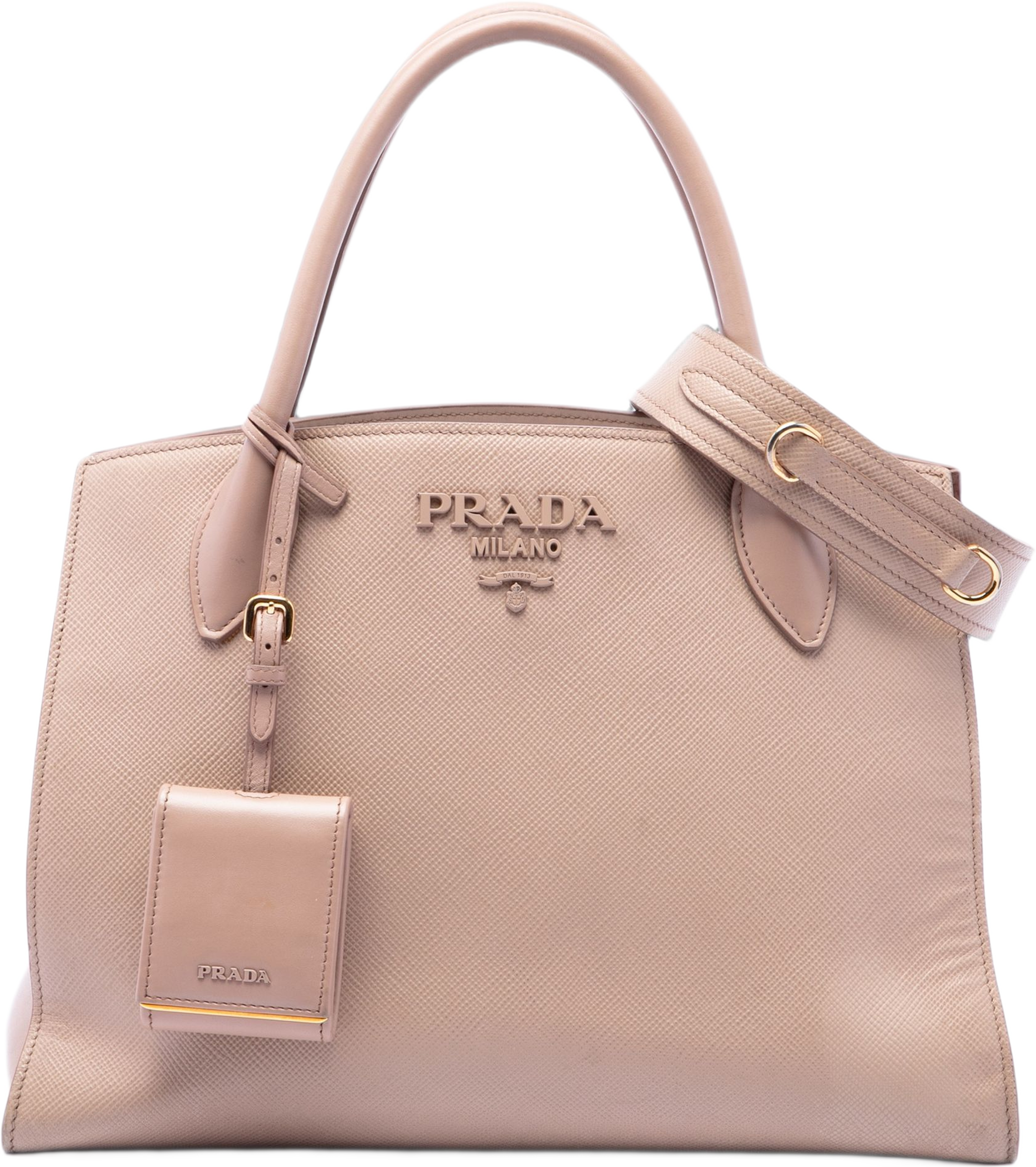 Prada Medium Saffiano Cuir Monochrome Top Handle Tote, från Luxclusif, i färgen brun. Klicka för att öppna bilden i stort format
