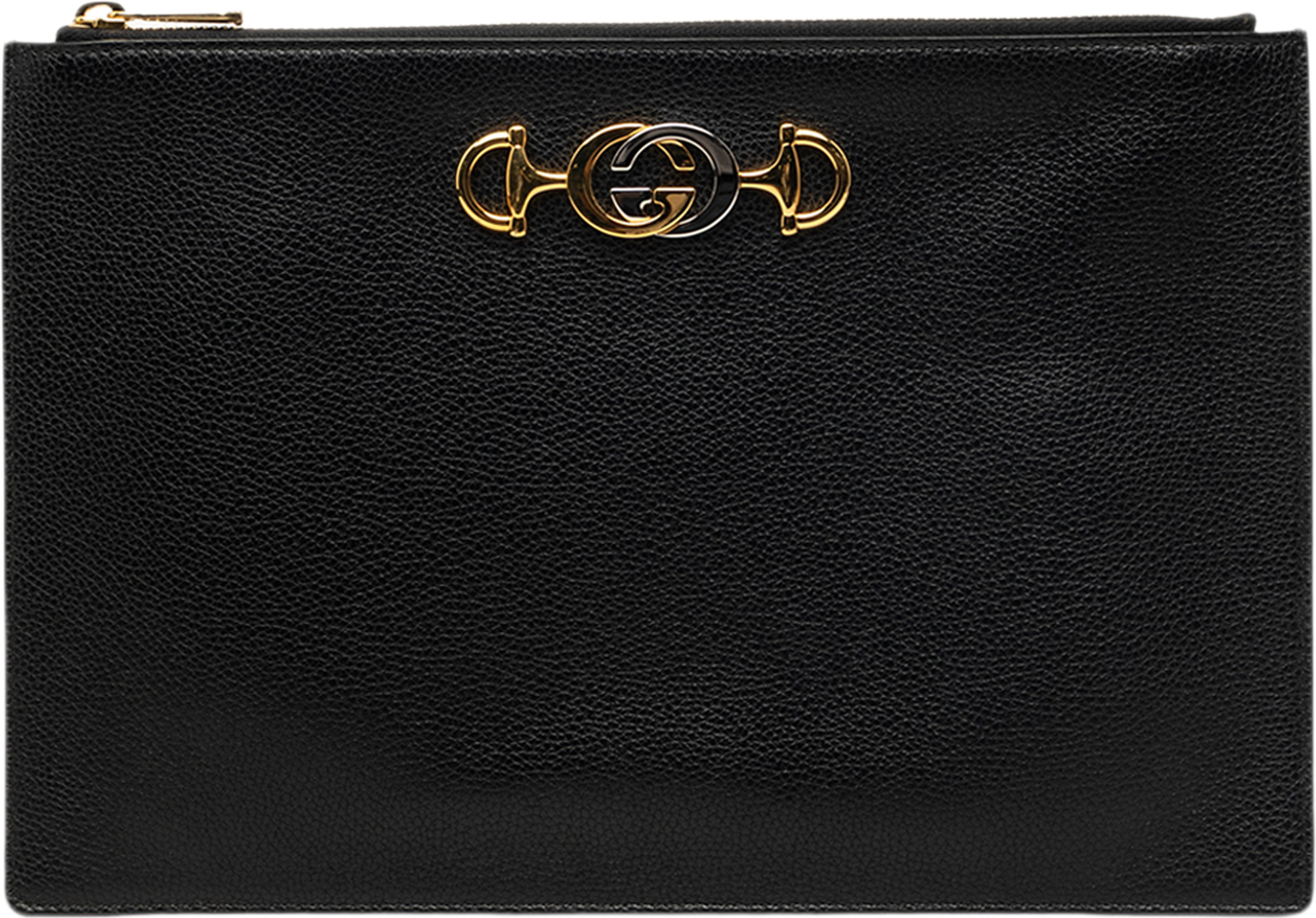Gucci Grained Calfskin Zumi Zip Pouch, från Luxclusif, i färgen svart. Klicka för att öppna bilden i stort format