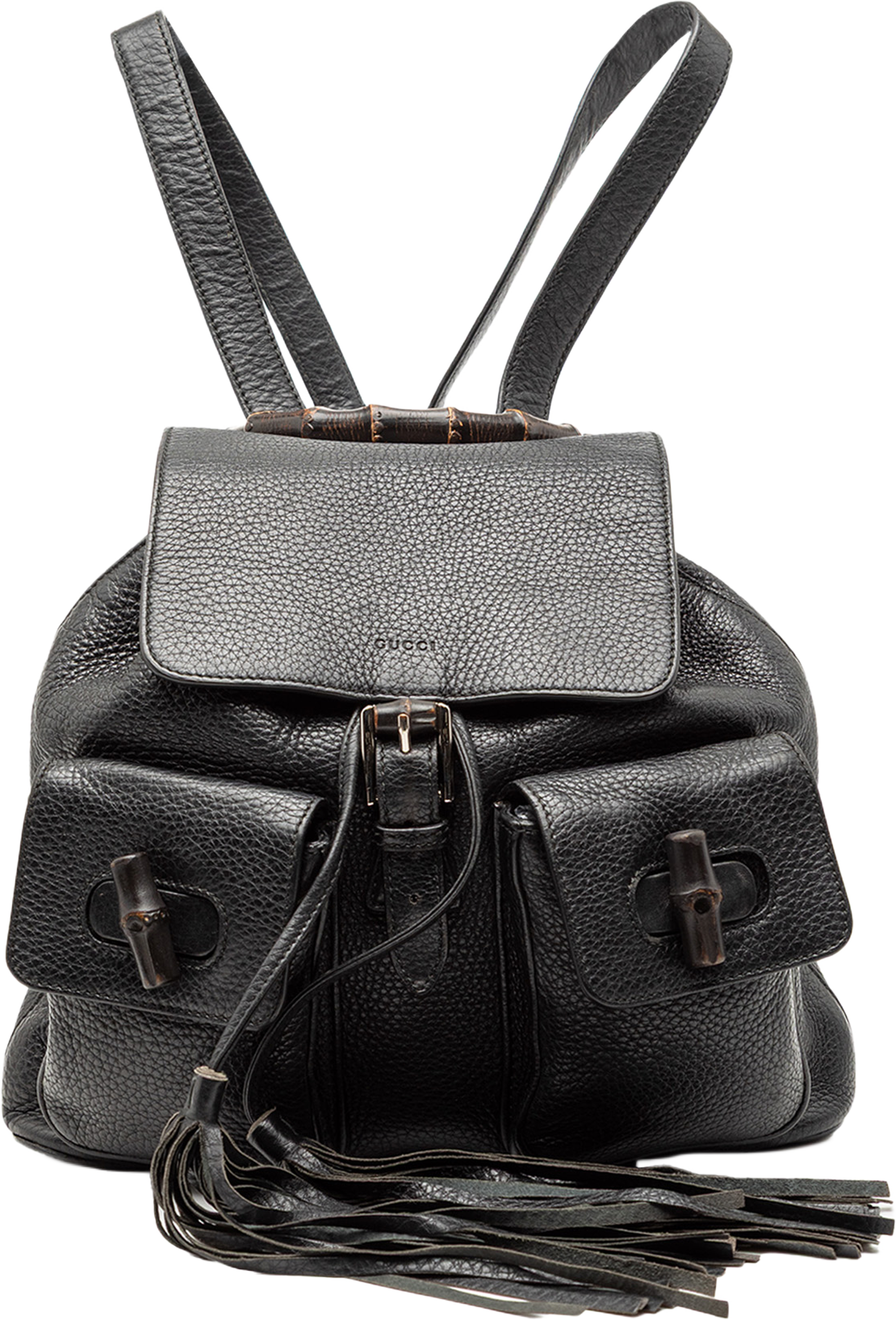 Gucci Leather Bamboo Tassel Backpack, från Luxclusif, i färgen black. Klicka för att öppna bilden i stort format