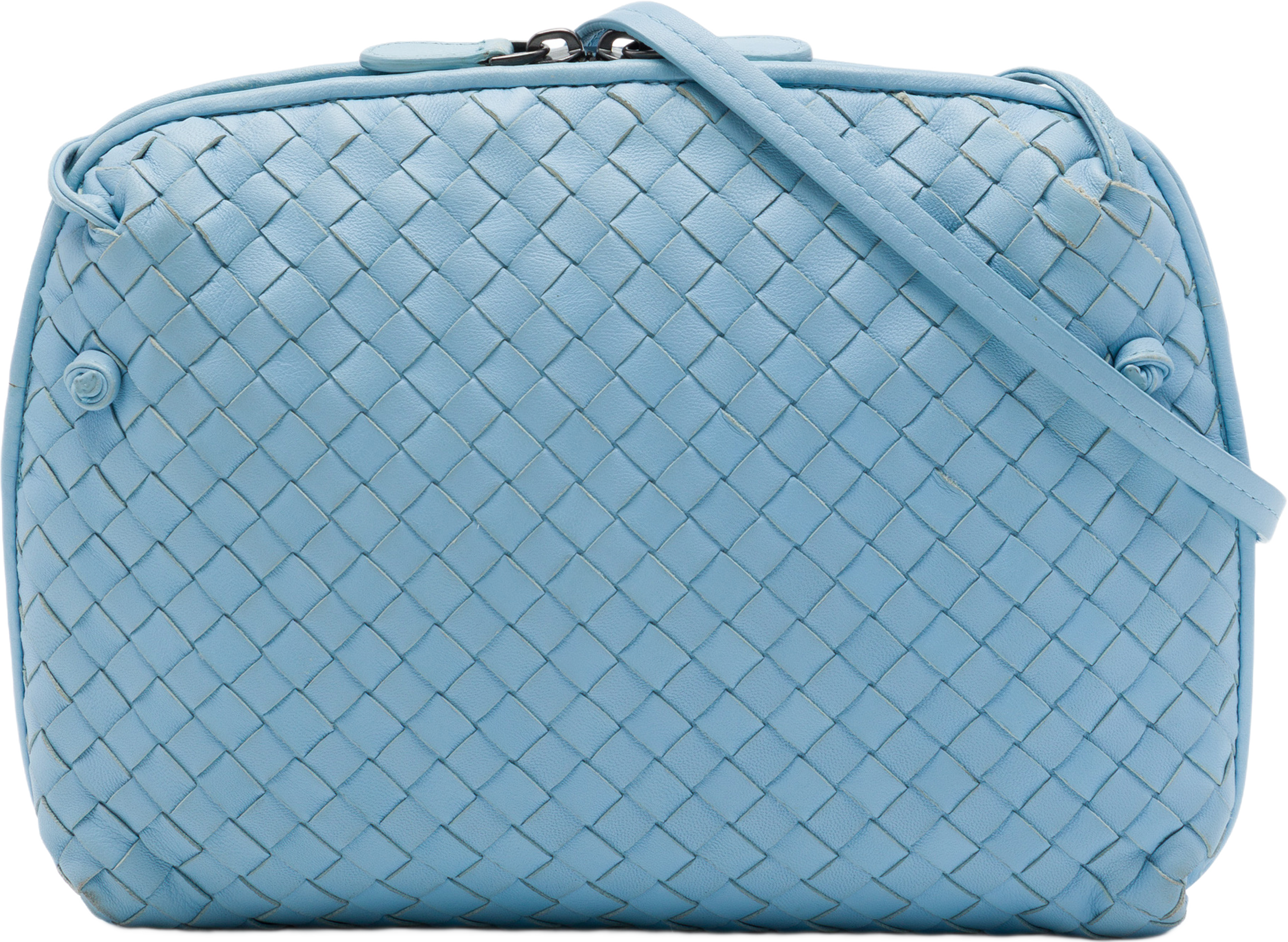 Bottega Veneta Nappa Intrecciato Nodini Crossbody, från Luxclusif, i färgen blå. Klicka för att öppna bilden i stort format