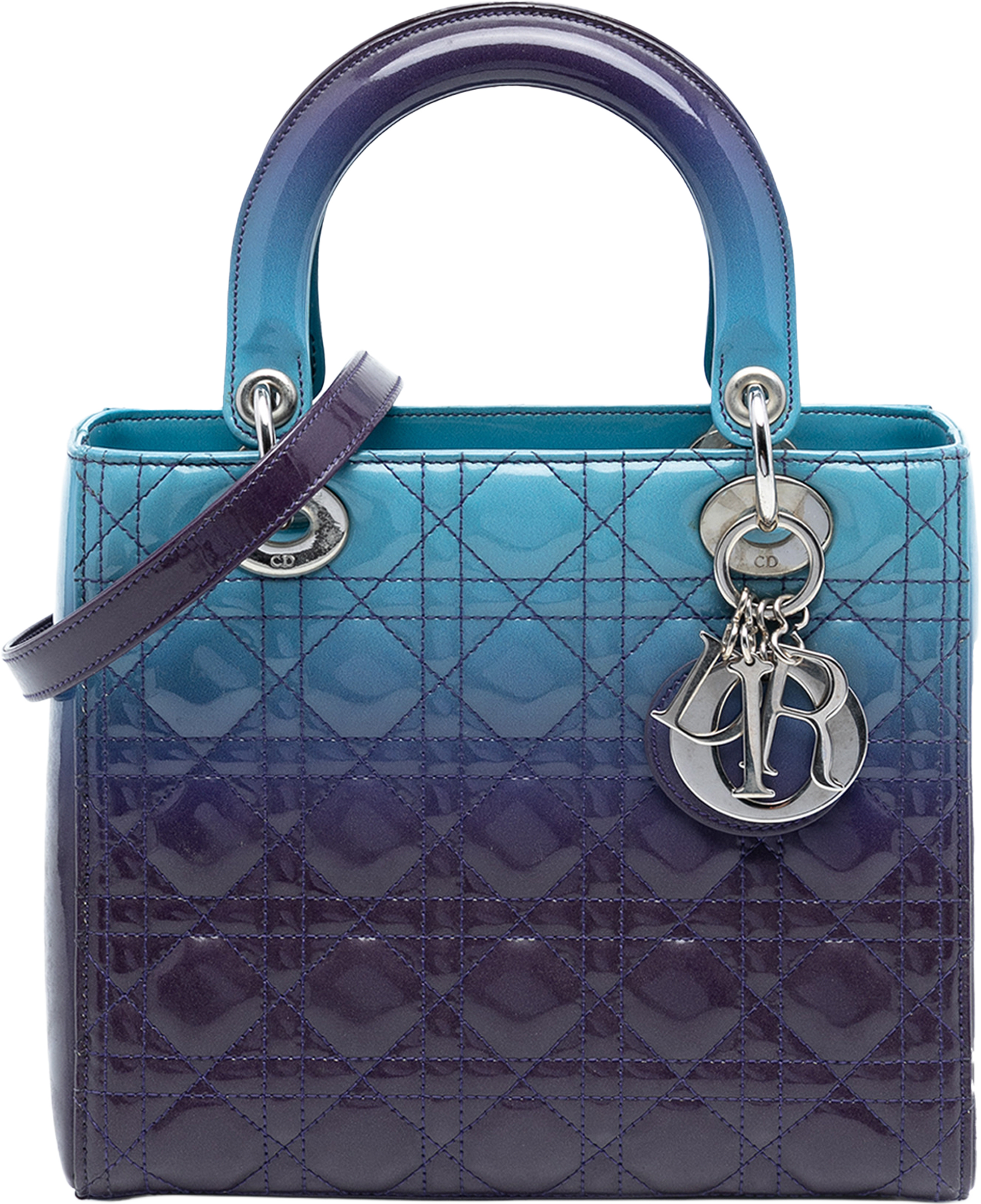 Dior Medium Ombre Patent Cannage Lady Dior, från Luxclusif, i färgen violet. Klicka för att öppna bilden i stort format