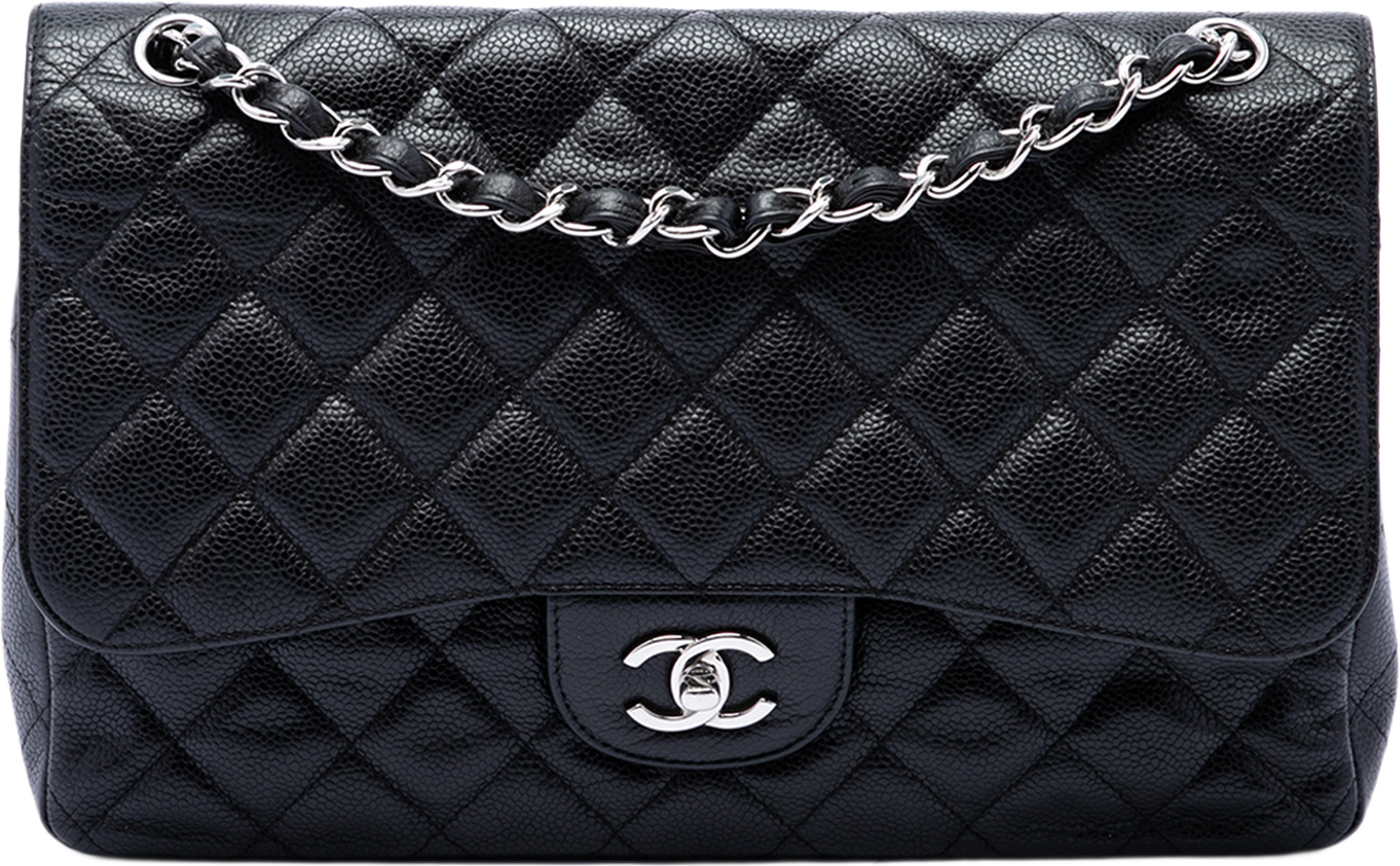 Chanel Jumbo Classic Caviar Double Flap, från Luxclusif, i färgen svart. Klicka för att öppna bilden i stort format
