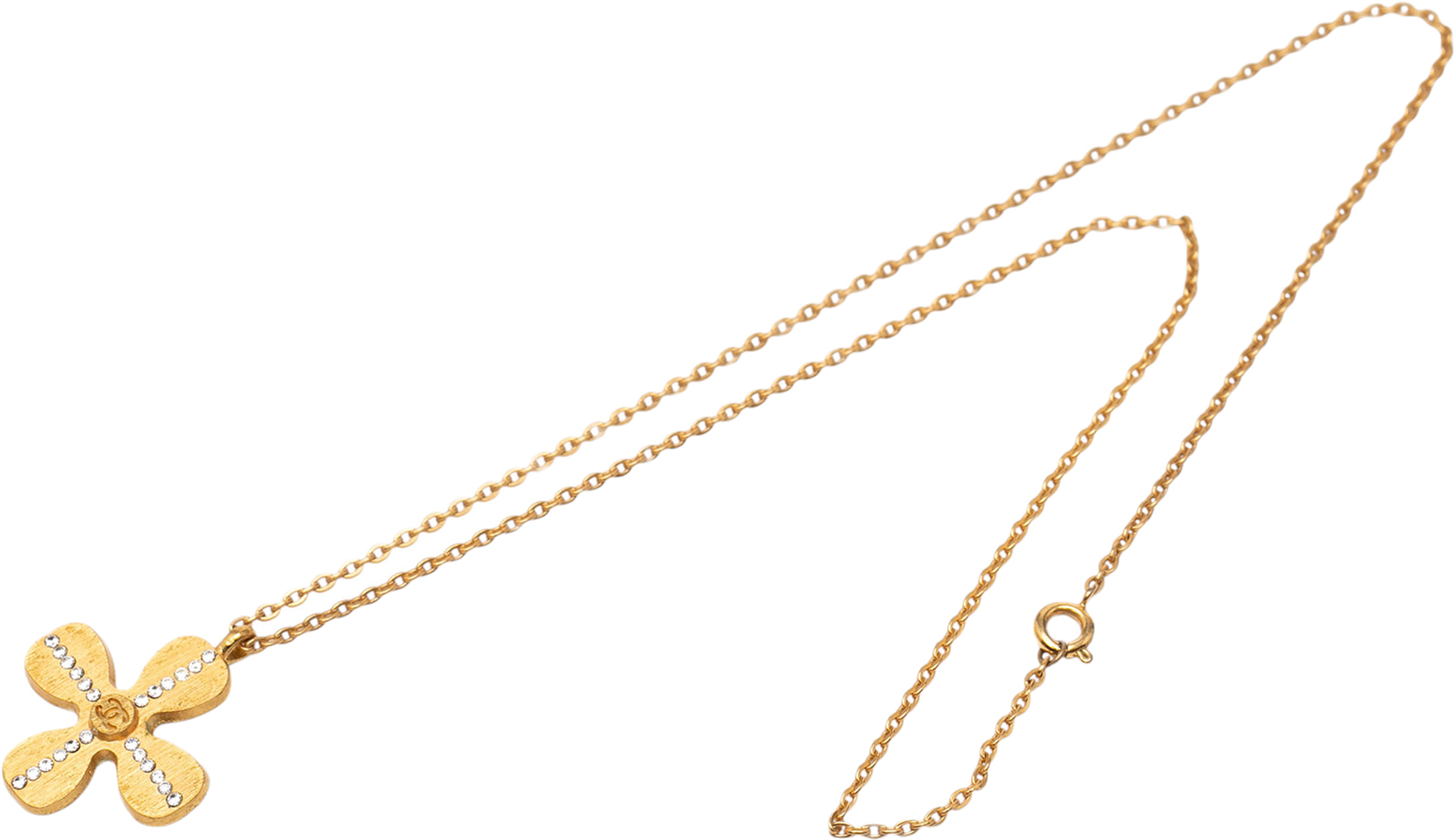 Chanel Gold Plated Cc Crystal Clover Pendant Necklace, från Luxclusif, i färgen gold. Klicka för att öppna bilden i stort format