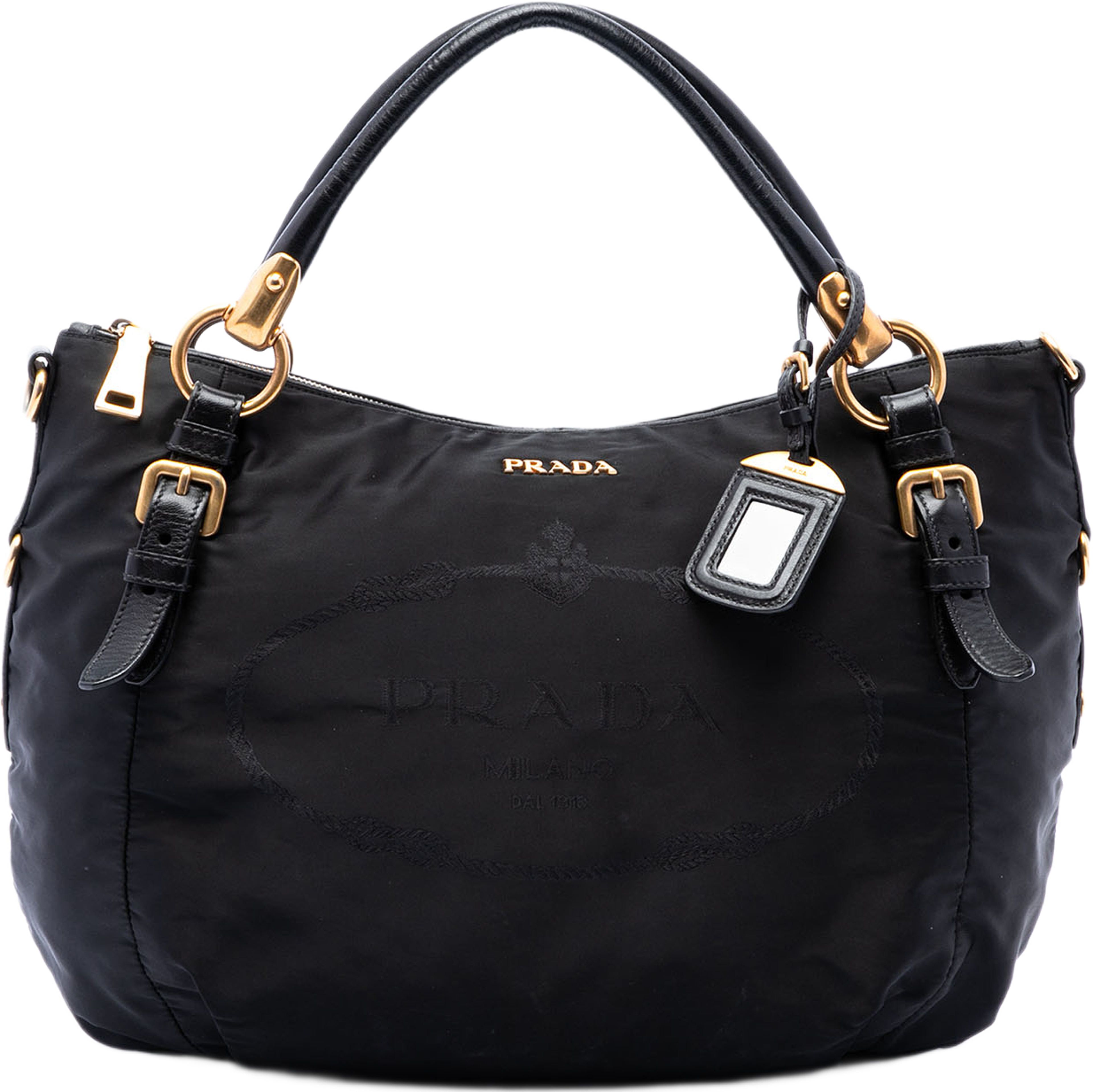 Prada Tessuto Canapa Logo Satchel, från Luxclusif, i färgen svart. Klicka för att öppna bilden i stort format