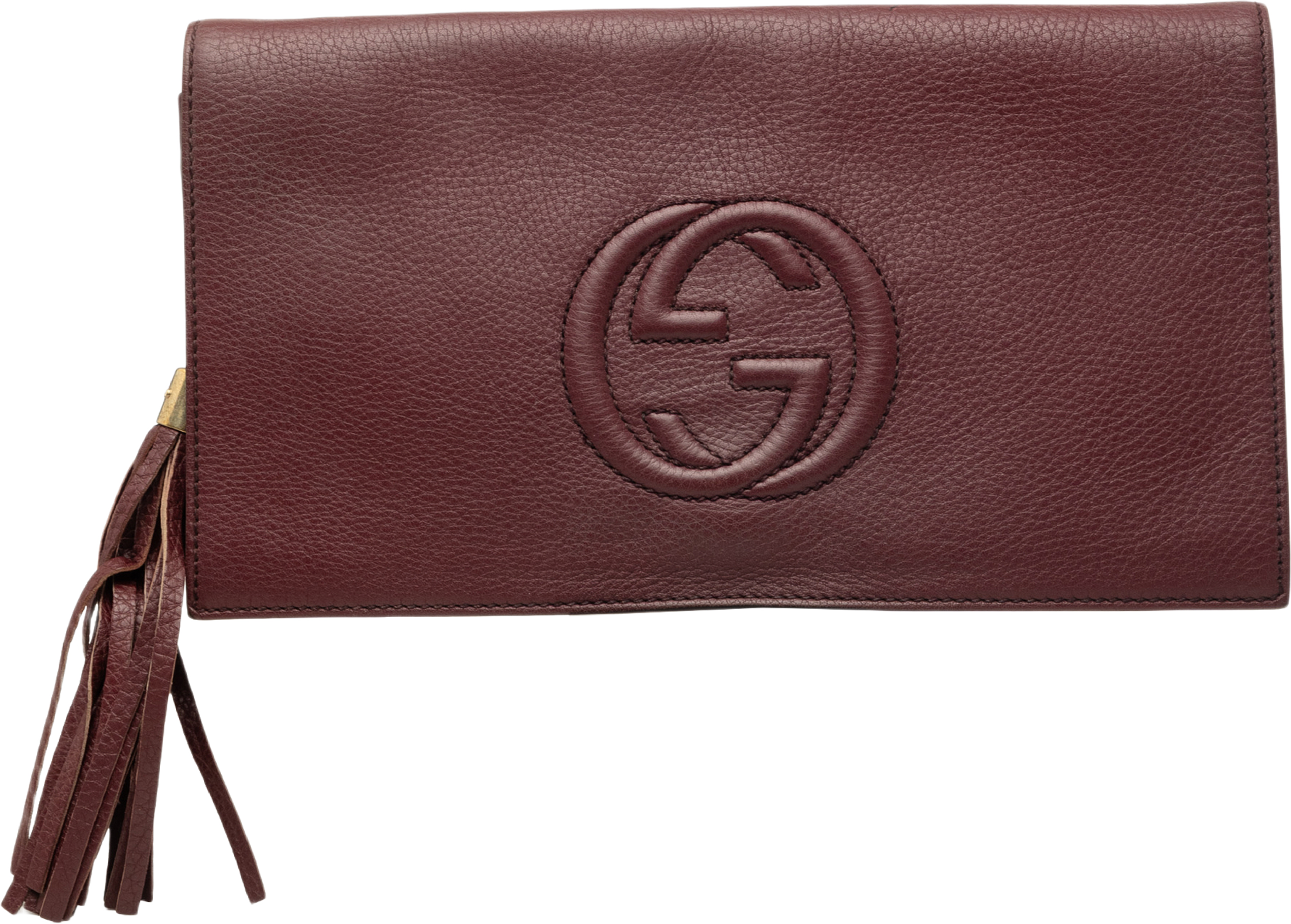 Gucci Calfskin Soho Disco Clutch, från Luxclusif, i färgen röd. Klicka för att öppna bilden i stort format