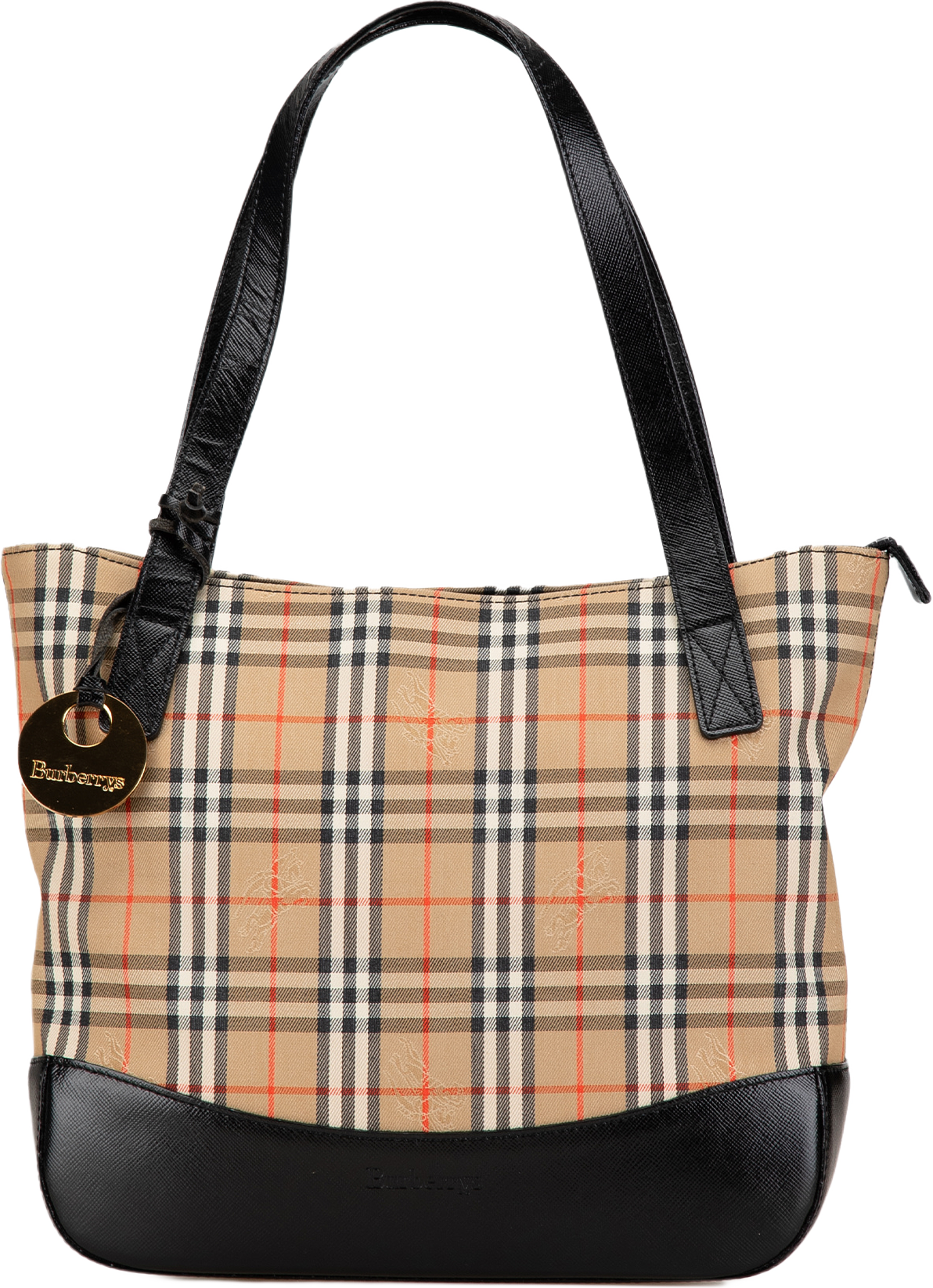 Burberry Haymarket Check Canvas Handbag, från Luxclusif, i färgen beige. Klicka för att öppna bilden i stort format