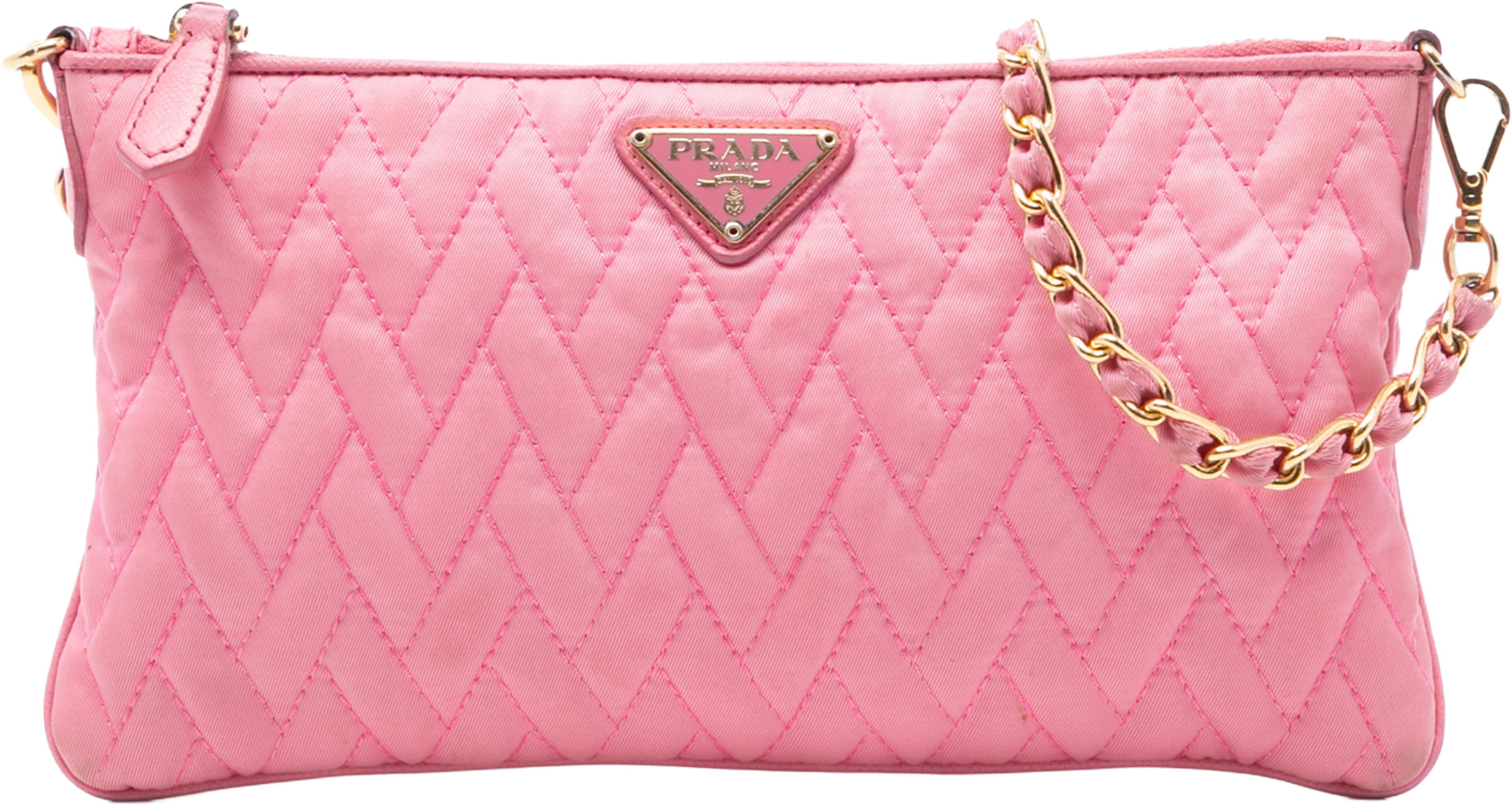 Prada Impuntu Tessuto Chain Crossbody, från Luxclusif, i färgen pink. Klicka för att öppna bilden i stort format